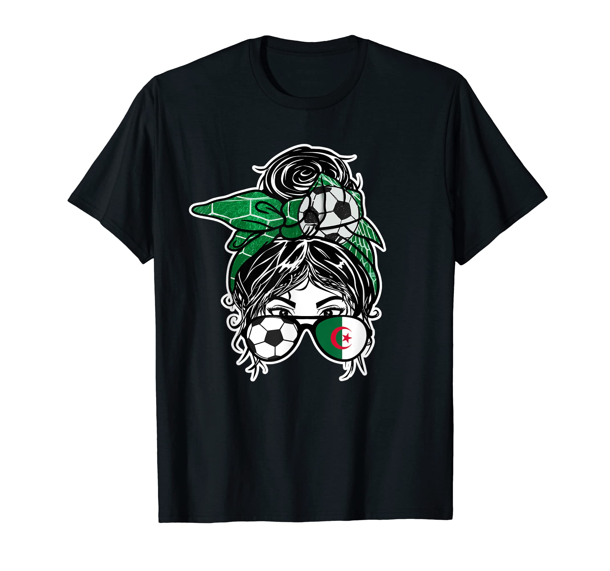 Messy Bun Hair Algerian Soccer T-Shirt - Fun Novelty Design for Adults - T-Shirt, Sweatshirt, Hoodie