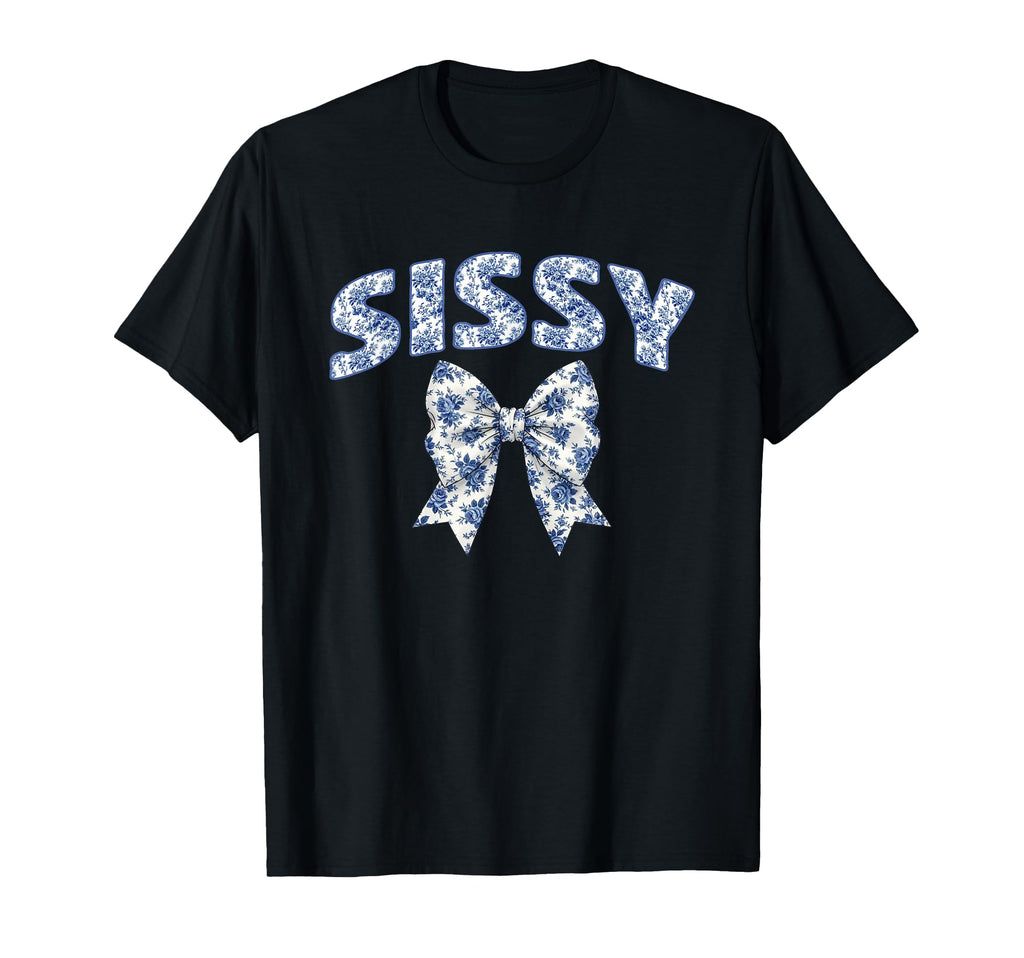 Sissy Coquette Toile Blue Bow Floral T-Shirt - Novelty Apparel for Adults - T-Shirt, Sweatshirt, Hoodie