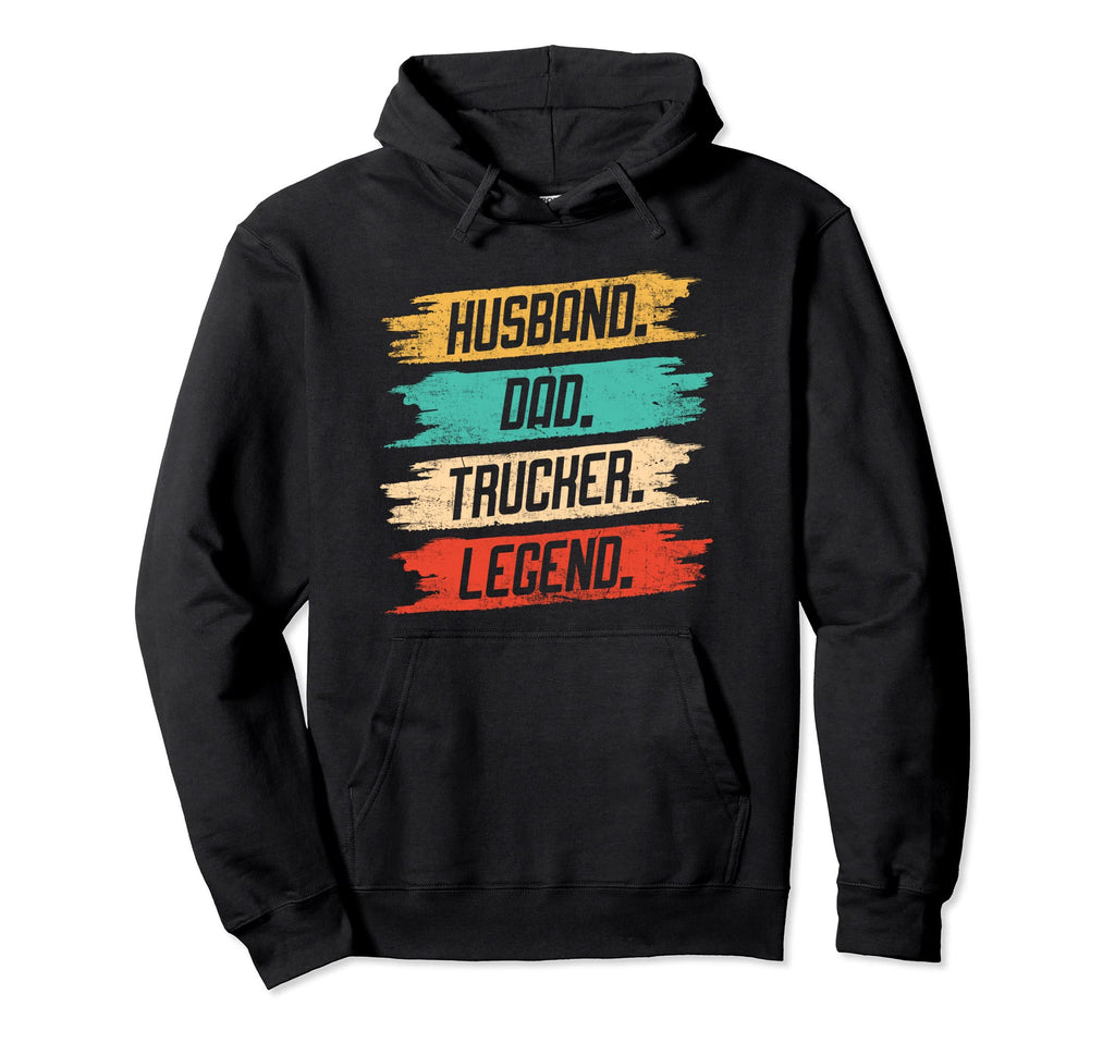 Husban Dad Trucker Legend Distressed Hoodie - Graphic Print Men Women - T-Shirt, Sweatshirt, Hoodie
