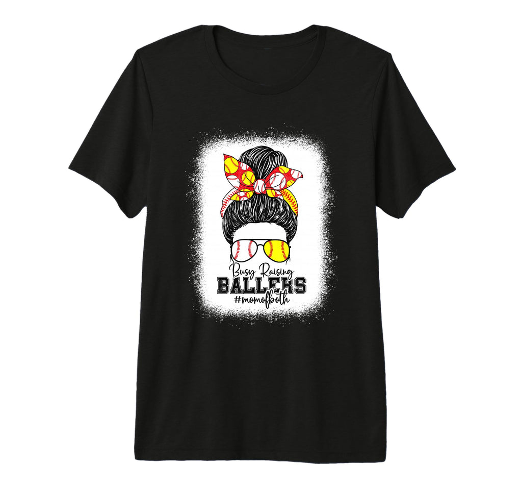 Busy Raising Ballers Softball Funny Messy T-Shirt - Unique Graphic Unisex - T-Shirt, Sweatshirt, Hoodie