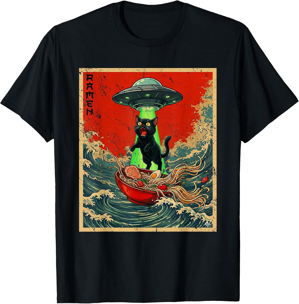 Cat Ramen UFO Japanese Anime Graphic Men Women Teens - Adult & Kids T-Shirts, Sweatshirts & Hoodies apparel design preview 1
