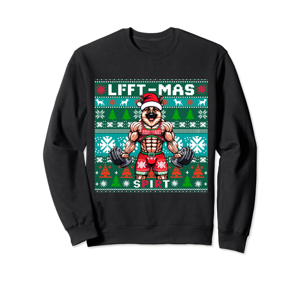 Ugly German Shepherd Dog Liftmas Sweatshirt - Minimalist Print for Adults - T-Shirt, Sweatshirt, Hoodie