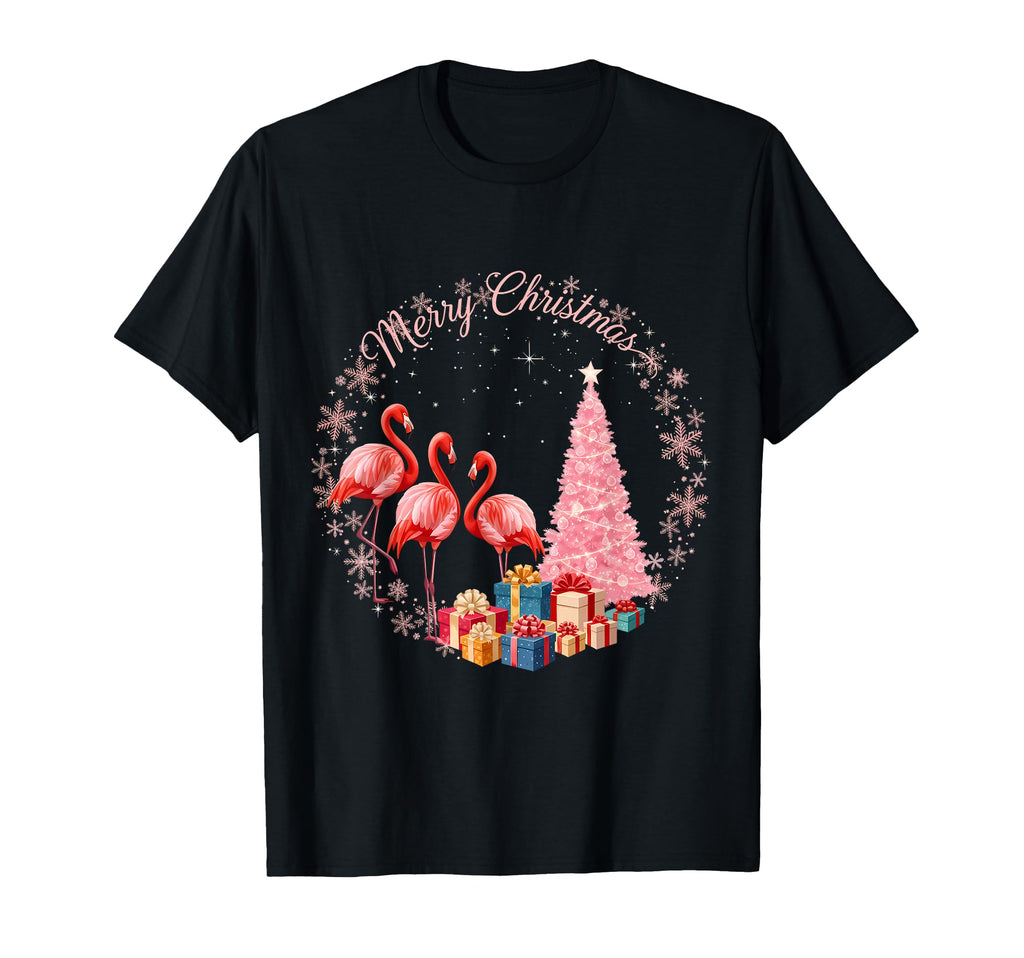 Flamingo Light Snow Hat Santa Merry T-Shirt - Trendy Graphic Unisex - T-Shirt, Sweatshirt, Hoodie