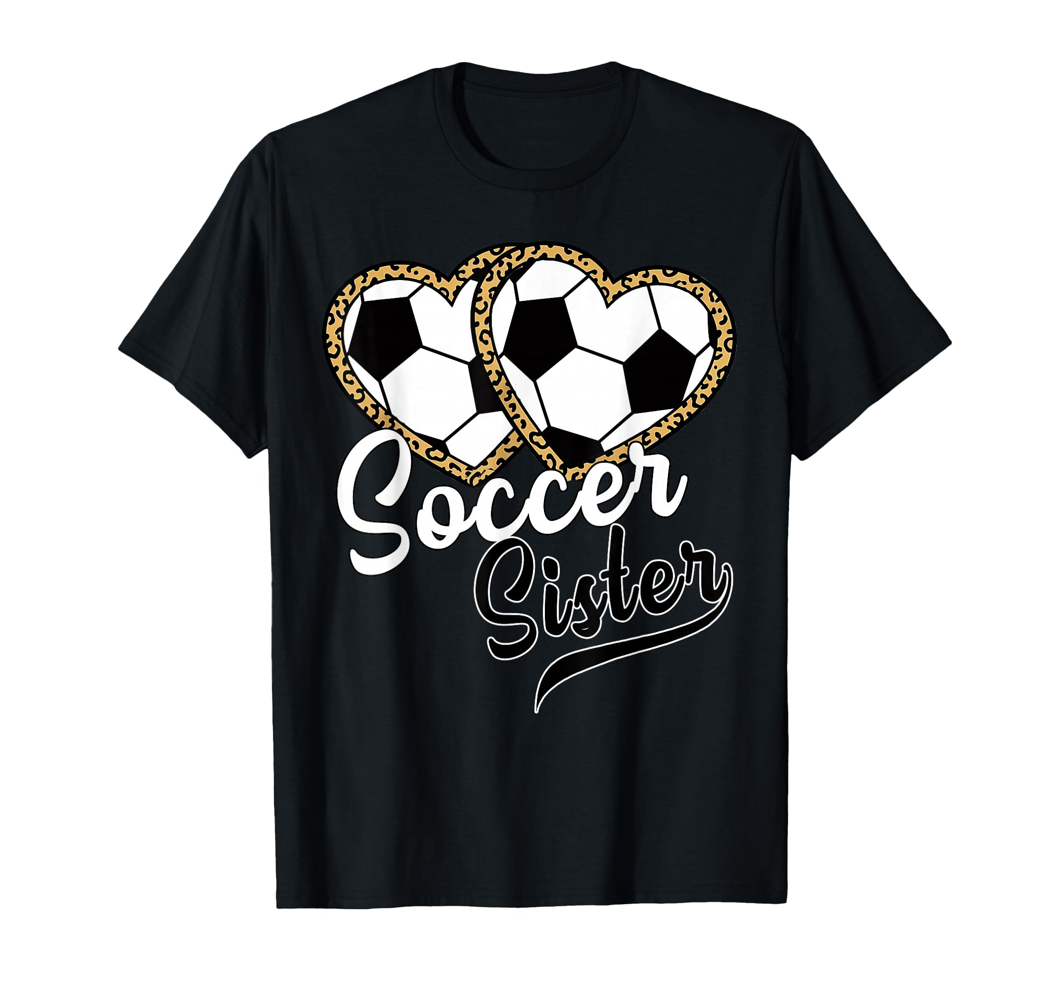 Soccer Sister Leopard Heart Soccer T-Shirt - Minimalist Print for Adults - T-Shirt, Sweatshirt, Hoodie
