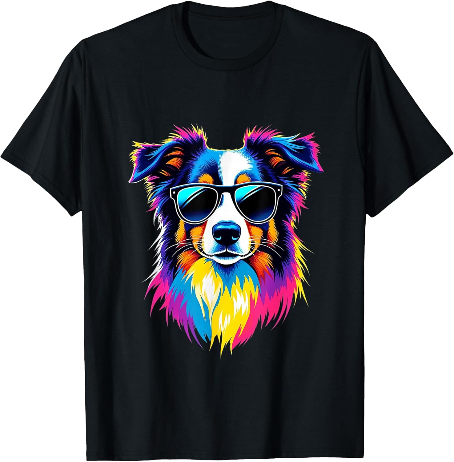 Funny Australian Shepherd with Sunglasses Pop Art - Adult & Kids T-Shirts, Sweatshirts & Hoodies apparel design preview 1