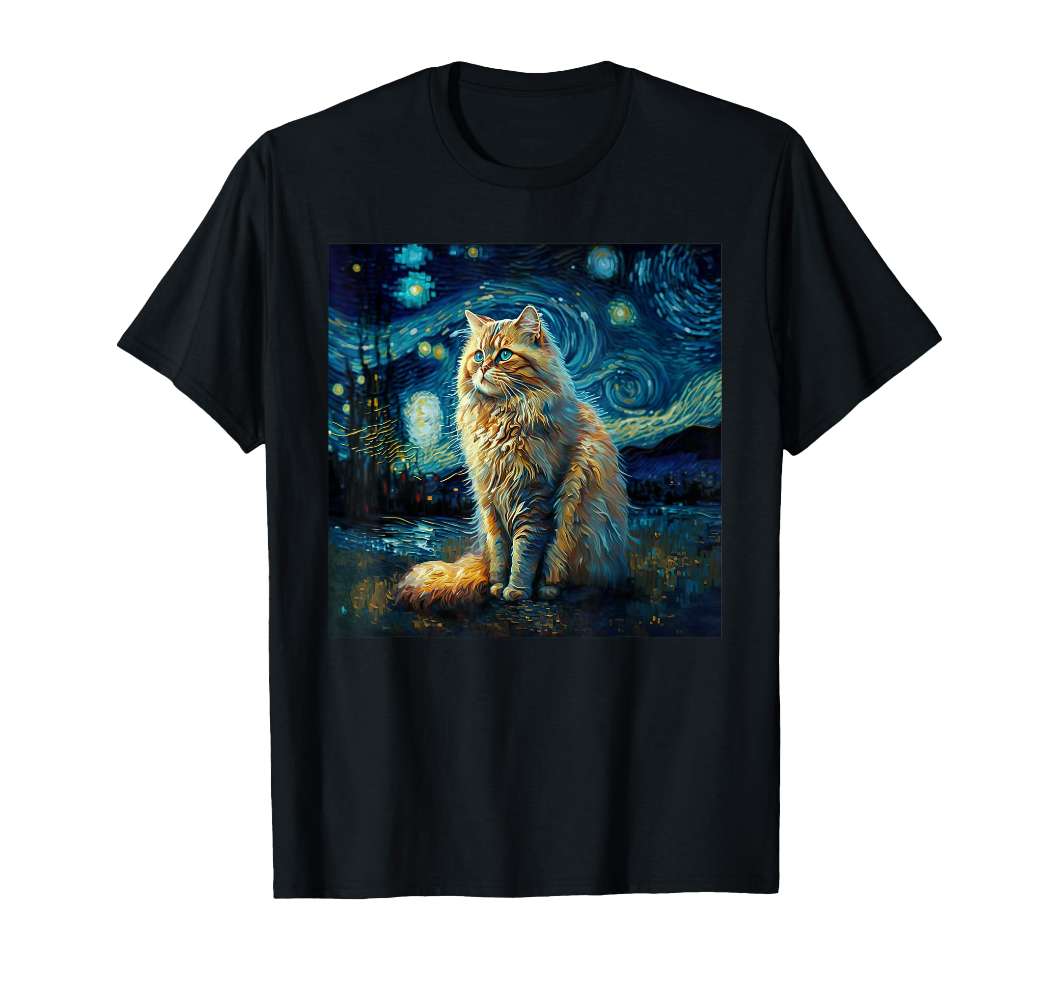 Van Gogh Starry Night Cat Cat Lover Cat T-Shirt - Trendy Graphic Unisex - T-Shirt, Sweatshirt, Hoodie
