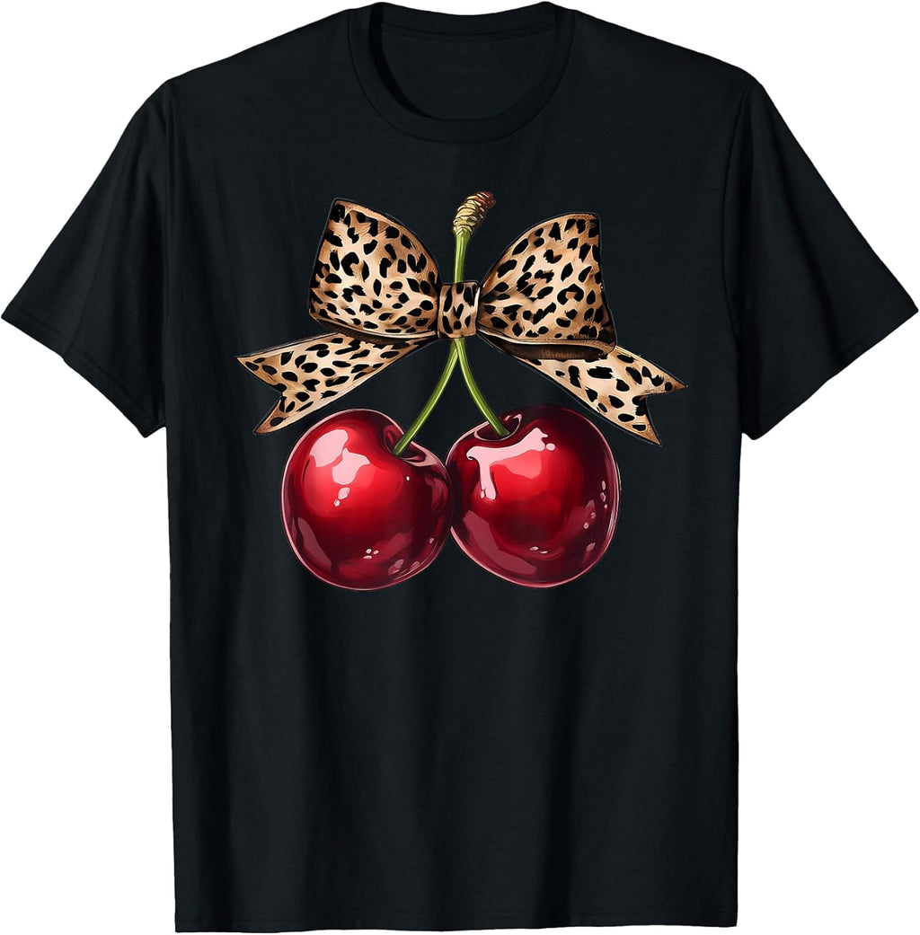 Retro Cherry Leopard Coquette Bow Cute Cherries Women - Adult & Kids T-Shirts, Sweatshirts & Hoodies apparel design preview 1