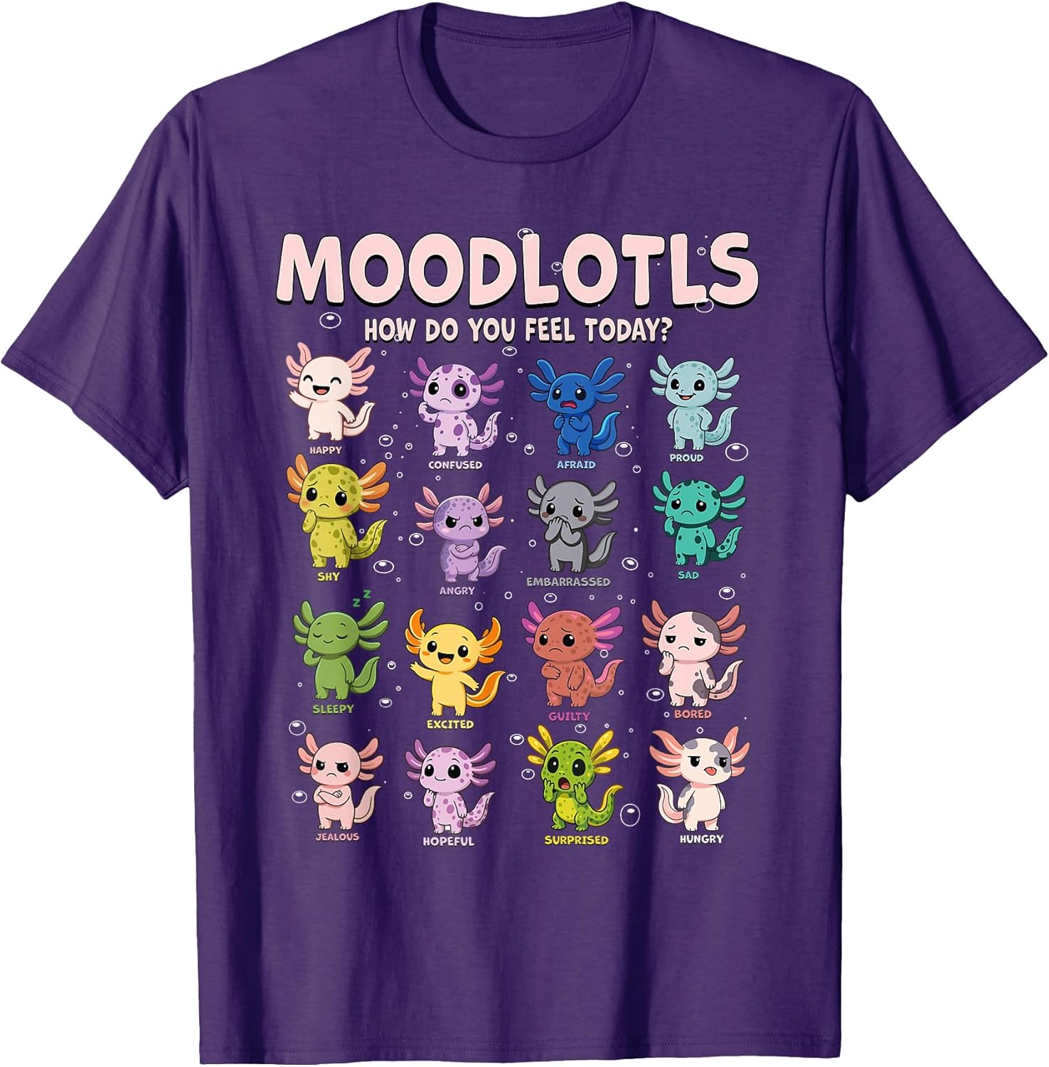 Cute Axolotl Mood Chart Kawaii Animal Emotion - Adult & Kids T-Shirts, Sweatshirts & Hoodies apparel design preview 1