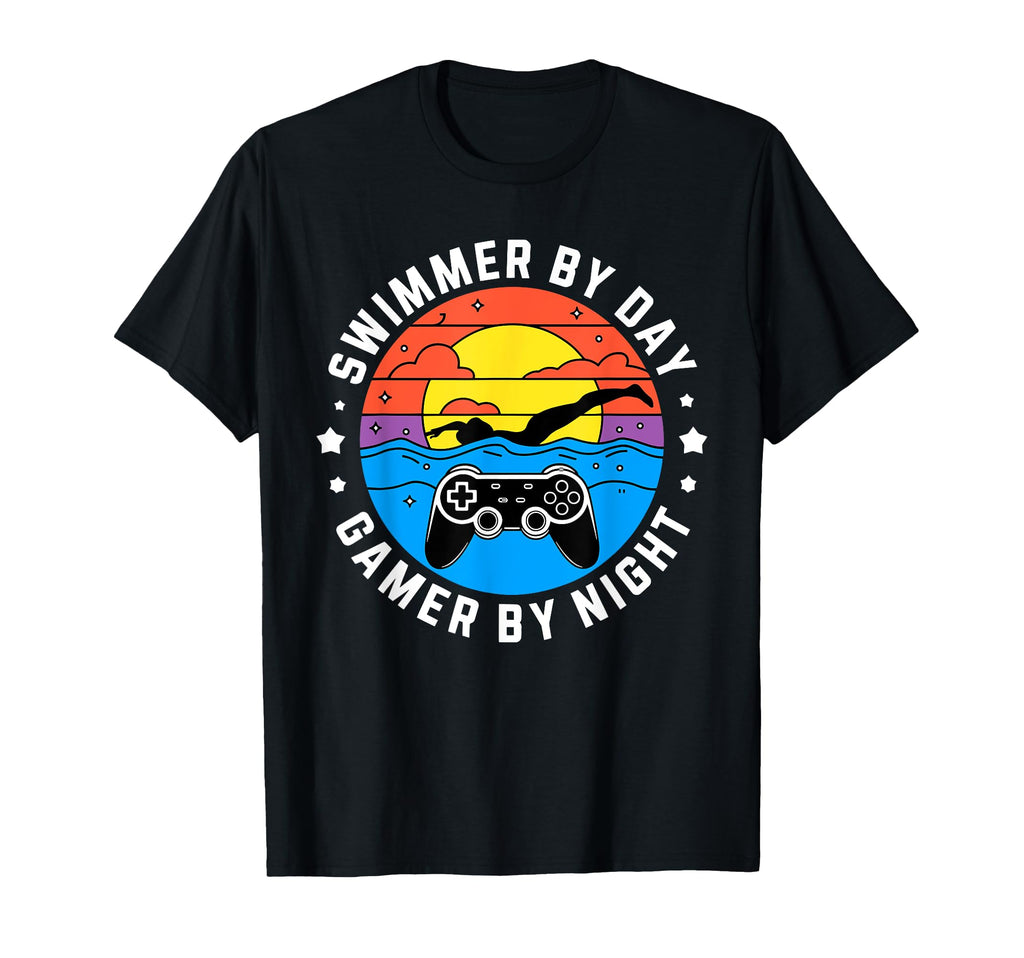 Swimmer Day Gamer Night Gaming T-Shirt - Minimalist Print Men Women - T-Shirt, Sweatshirt, Hoodie