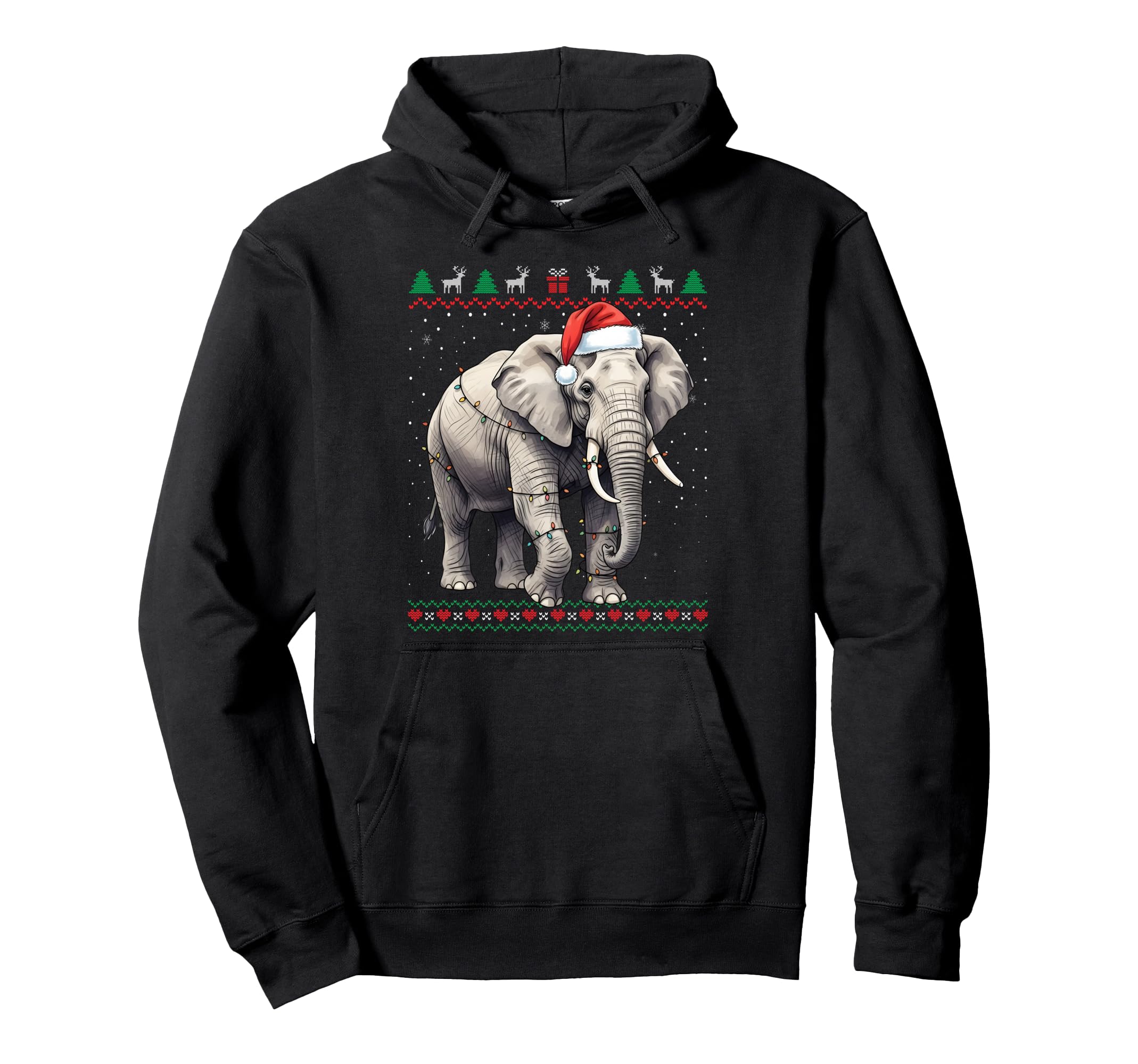 Elephant Santa Hat Funny Ugly Hoodie - Trendy Graphic Unisex - T-Shirt, Sweatshirt, Hoodie