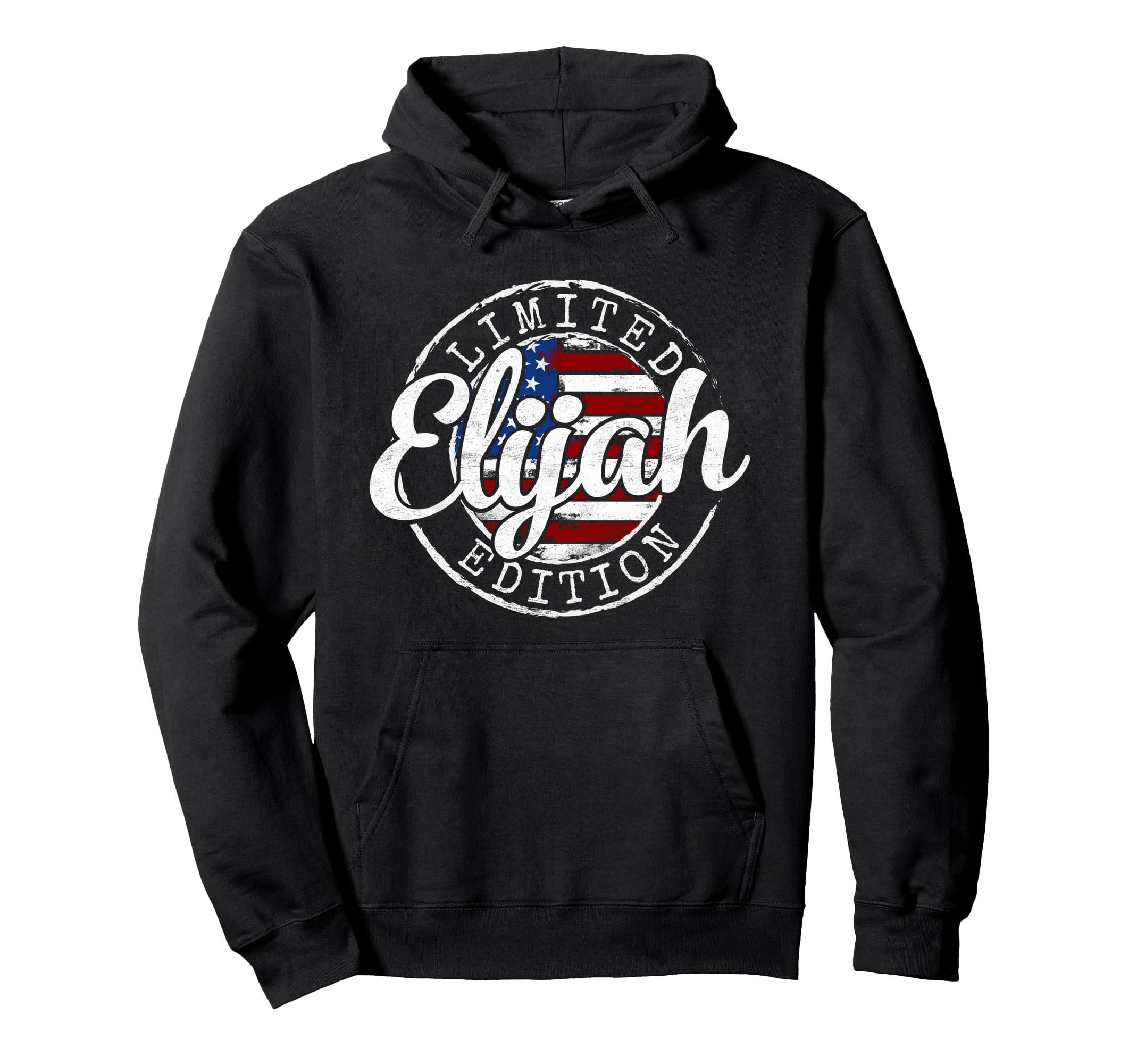 Elijah Usa Flag Stamp Personalized Name Hoodie - Unique Graphic for Adults - T-Shirt, Sweatshirt, Hoodie