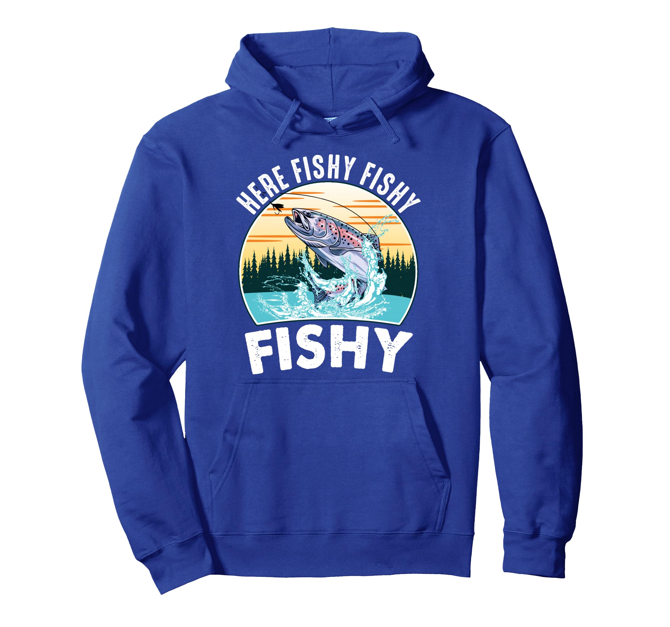 Here Fishy Rainbow Trout Fly Fishing Hoodie - Minimalist Print for Adults - T-Shirt, Sweatshirt, Hoodie