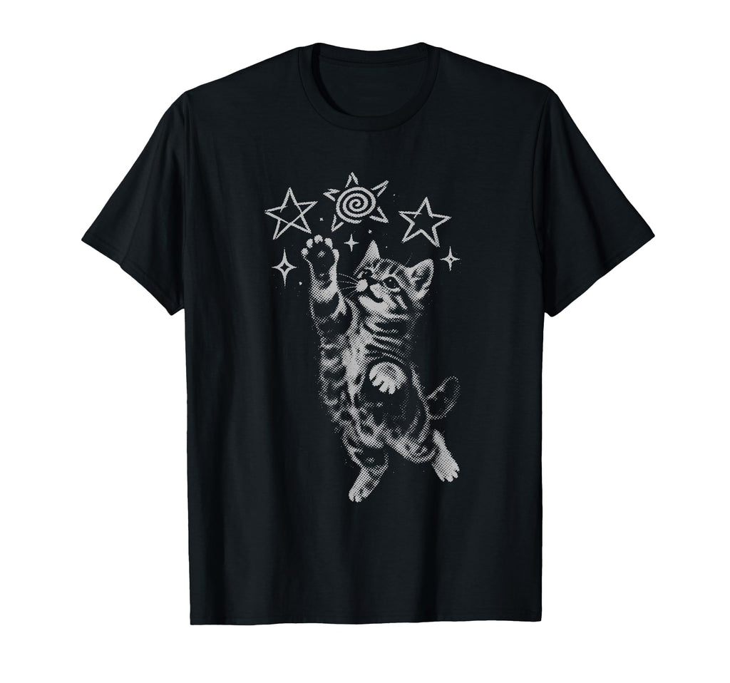 Y2K Cat Jumping Stars Silly 90S T-Shirt - Fun Novelty Design for Adults - T-Shirt, Sweatshirt, Hoodie