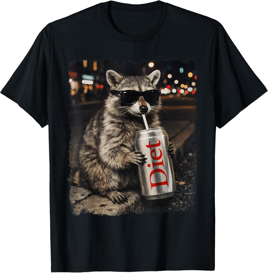 Funny Raccoon Drinking Diet Soda Animal Meme - Adult & Kids T-Shirts, Sweatshirts & Hoodies apparel design preview 1