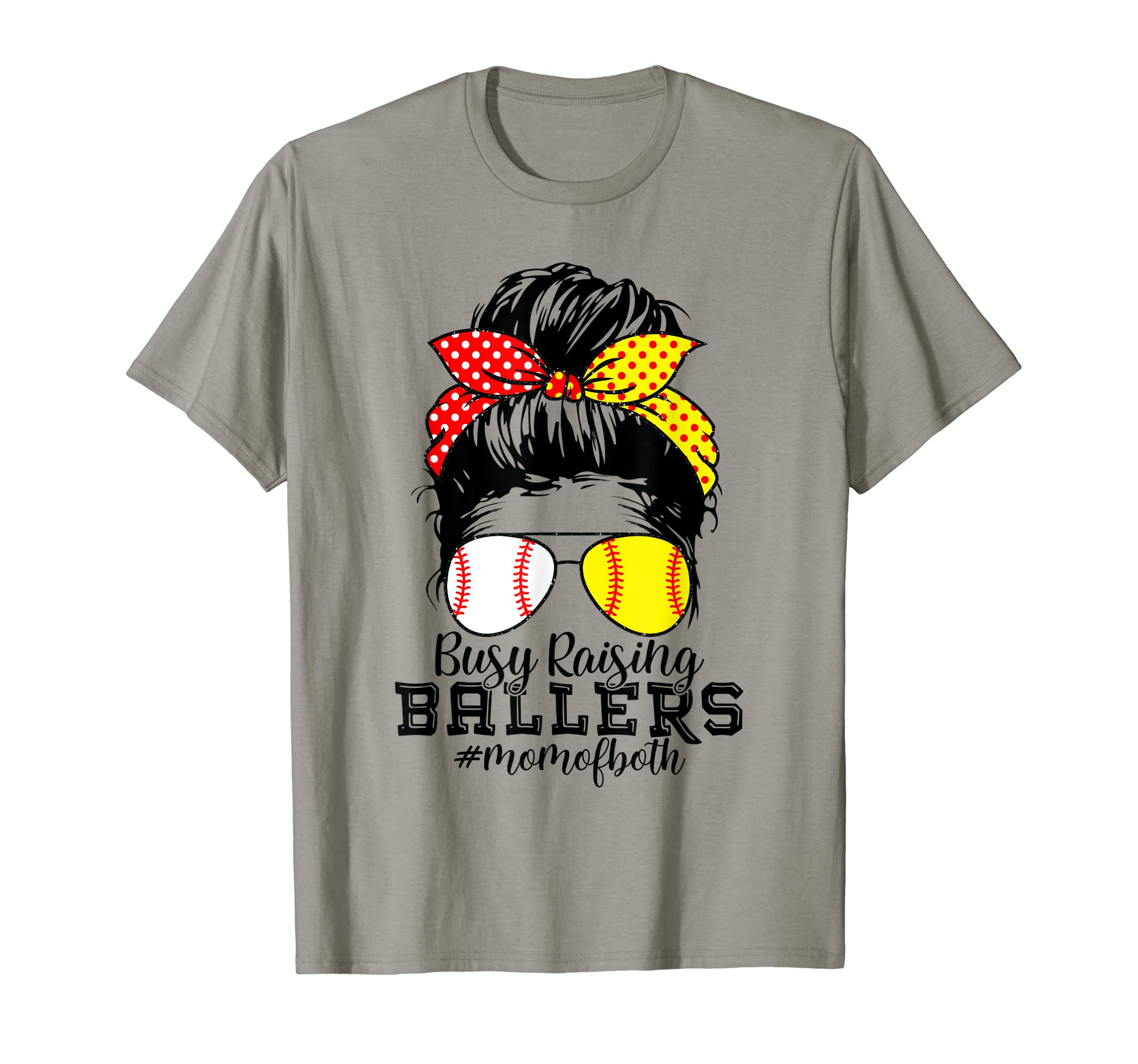 Messy Bun Mom Both Baseball Softball Busy T-Shirt - Novelty Apparel Unisex - T-Shirt, Sweatshirt, Hoodie