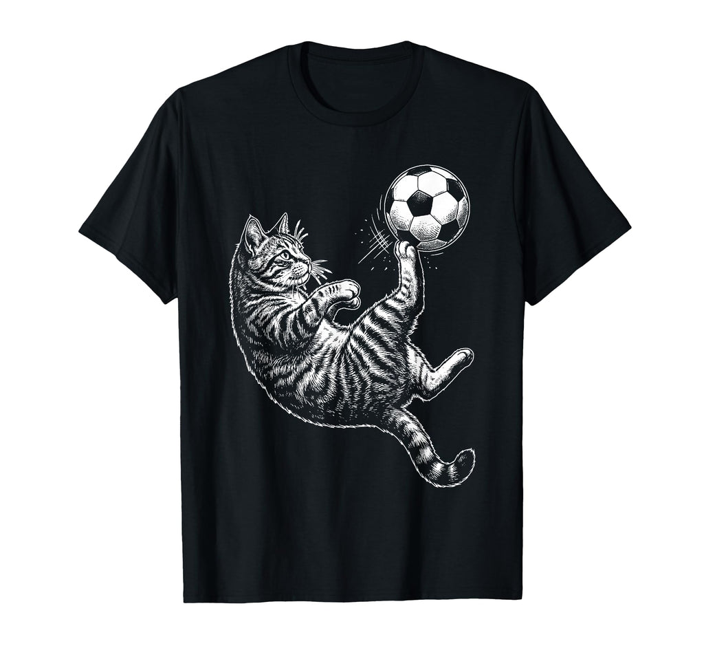 Funny Soccer Cat Kicking Ball Animal T-Shirt - Novelty Apparel for Adults - T-Shirt, Sweatshirt, Hoodie