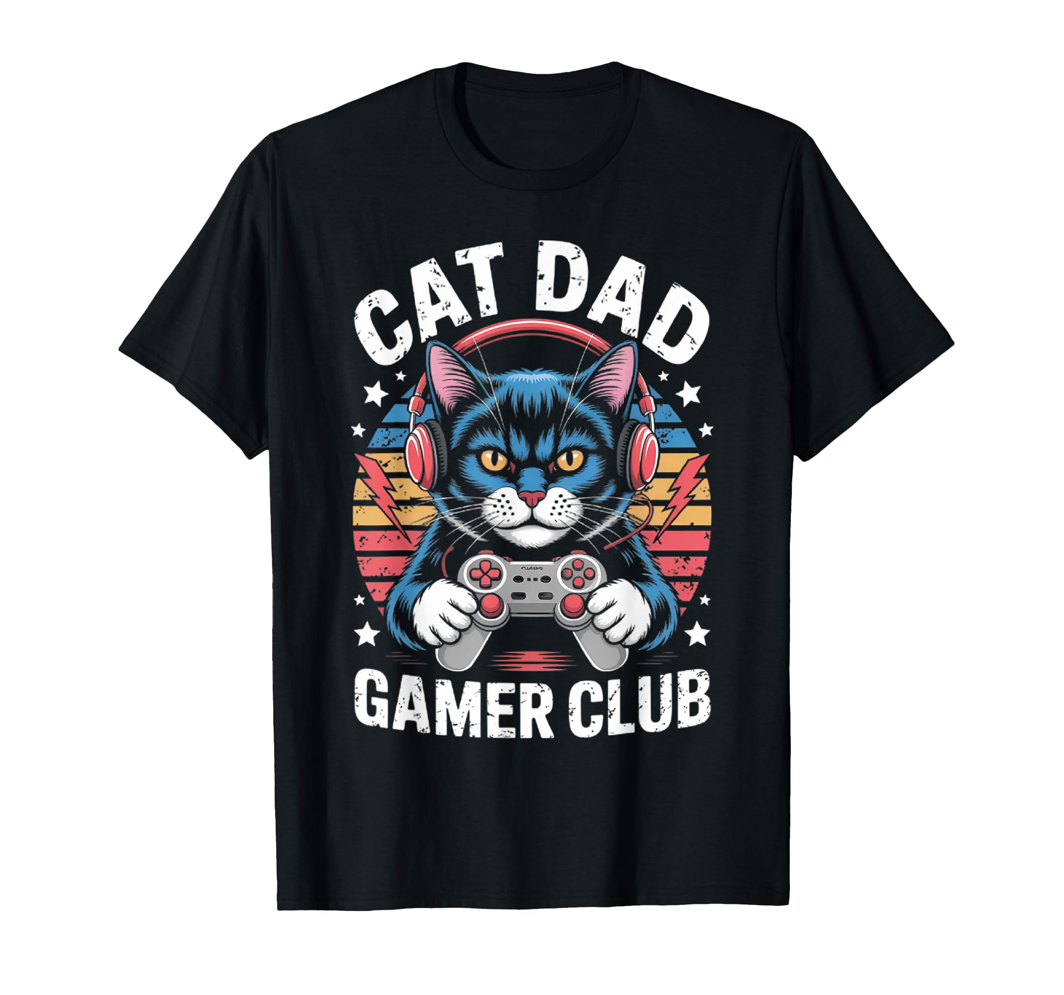 Funny Cat Dad Gamer Club Him Video T-Shirt - Casual Everyday Wear Unisex - T-Shirt, Sweatshirt, Hoodie