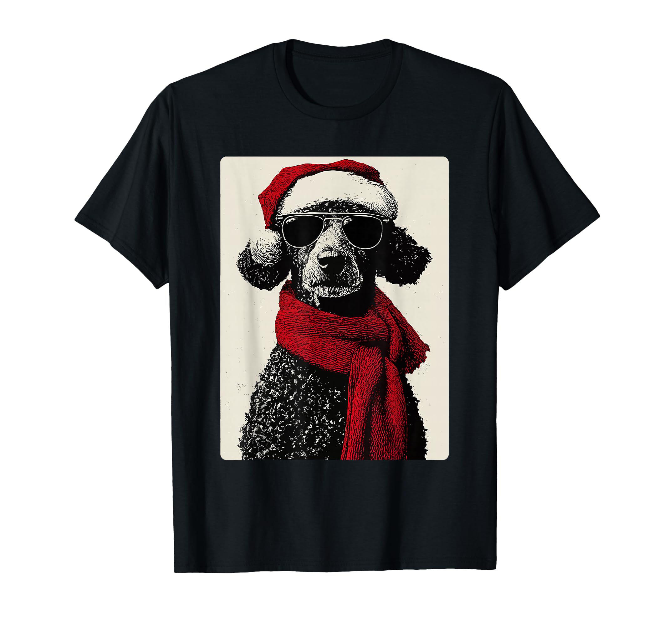 Poodle Sunglasses Santa Hat Funny T-Shirt - Aesthetic Graphic for Adults - T-Shirt, Sweatshirt, Hoodie