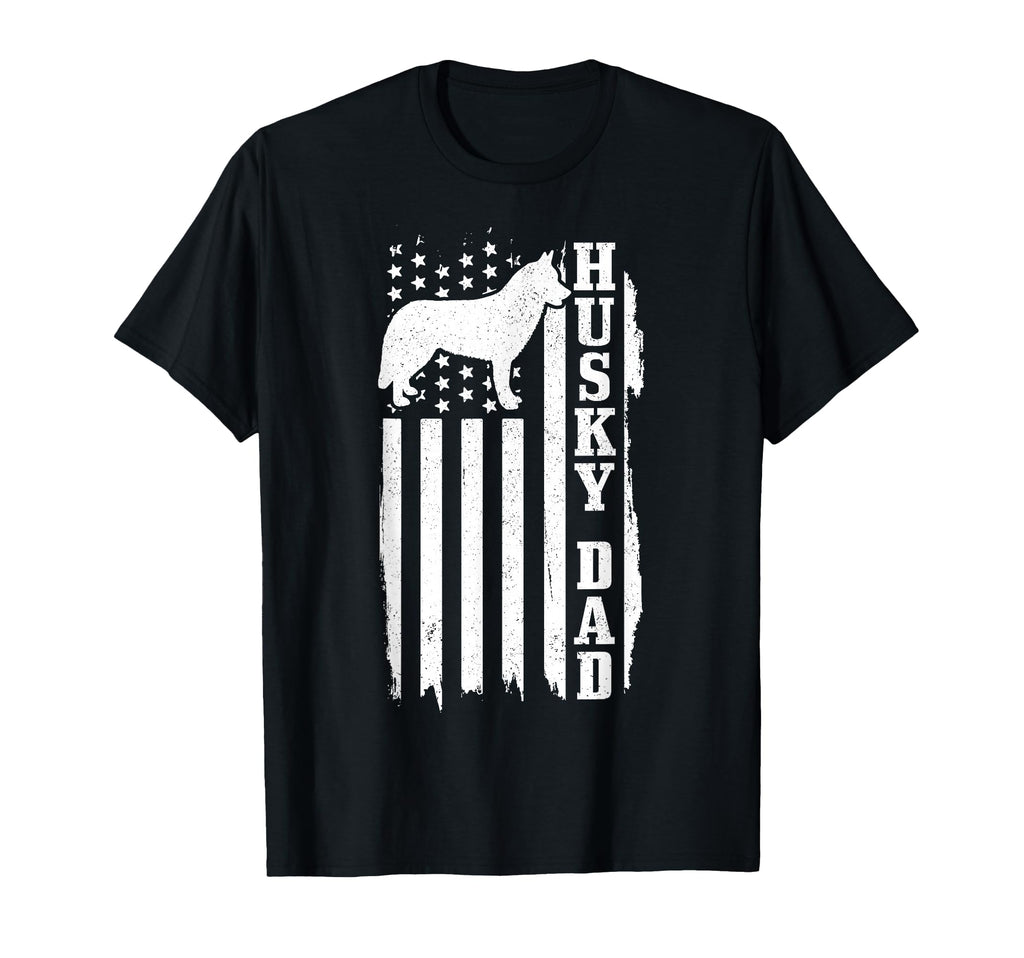 Husky Dad American Flag Patriotic Dog T-Shirt - Graphic Print Unisex - T-Shirt, Sweatshirt, Hoodie