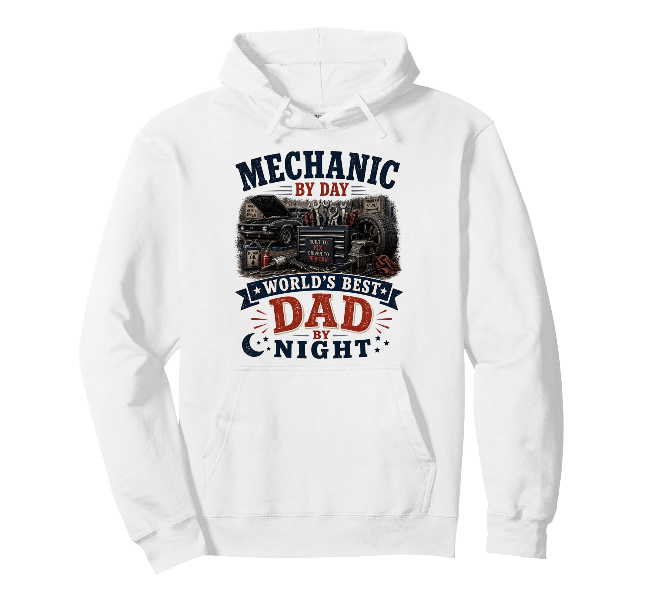 Mechanic Day Worlds Best Dad Night Hoodie - Unique Graphic for Adults - T-Shirt, Sweatshirt, Hoodie