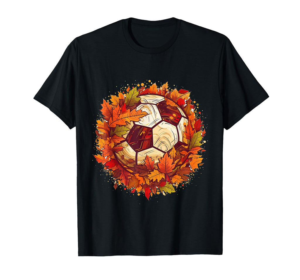 Soccer Ball Fall Leaves Thanksgiving T-Shirt - Aesthetic Graphic Unisex - T-Shirt, Sweatshirt, Hoodie