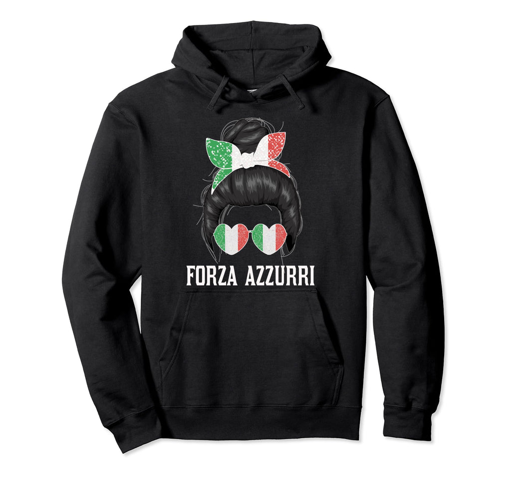 Italia Womens Forza Azzurri Messy Bun Hoodie - Minimalist Print for Adults - T-Shirt, Sweatshirt, Hoodie