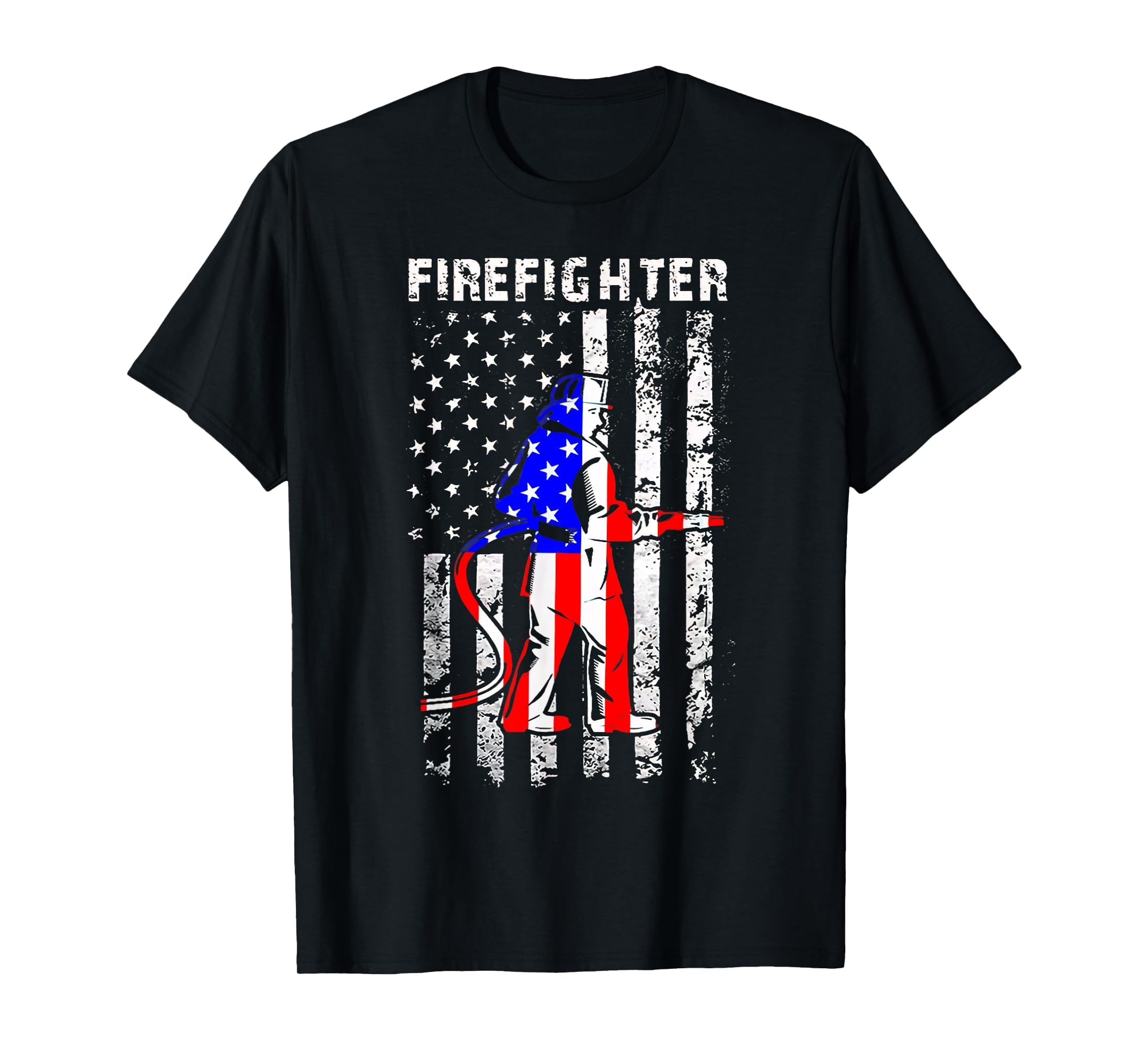 Firefighter American Flag Patriotic T-Shirt - Custom Art Print Unisex - T-Shirt, Sweatshirt, Hoodie