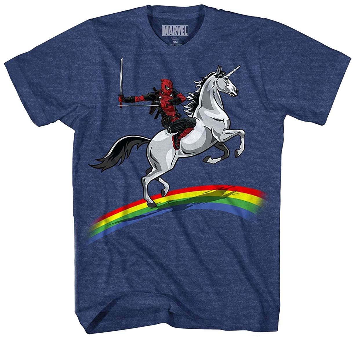 Marvel Mens Deadpool Riding Unicorn T-Shirt - Novelty Apparel for Adults - T-Shirt, Sweatshirt, Hoodie