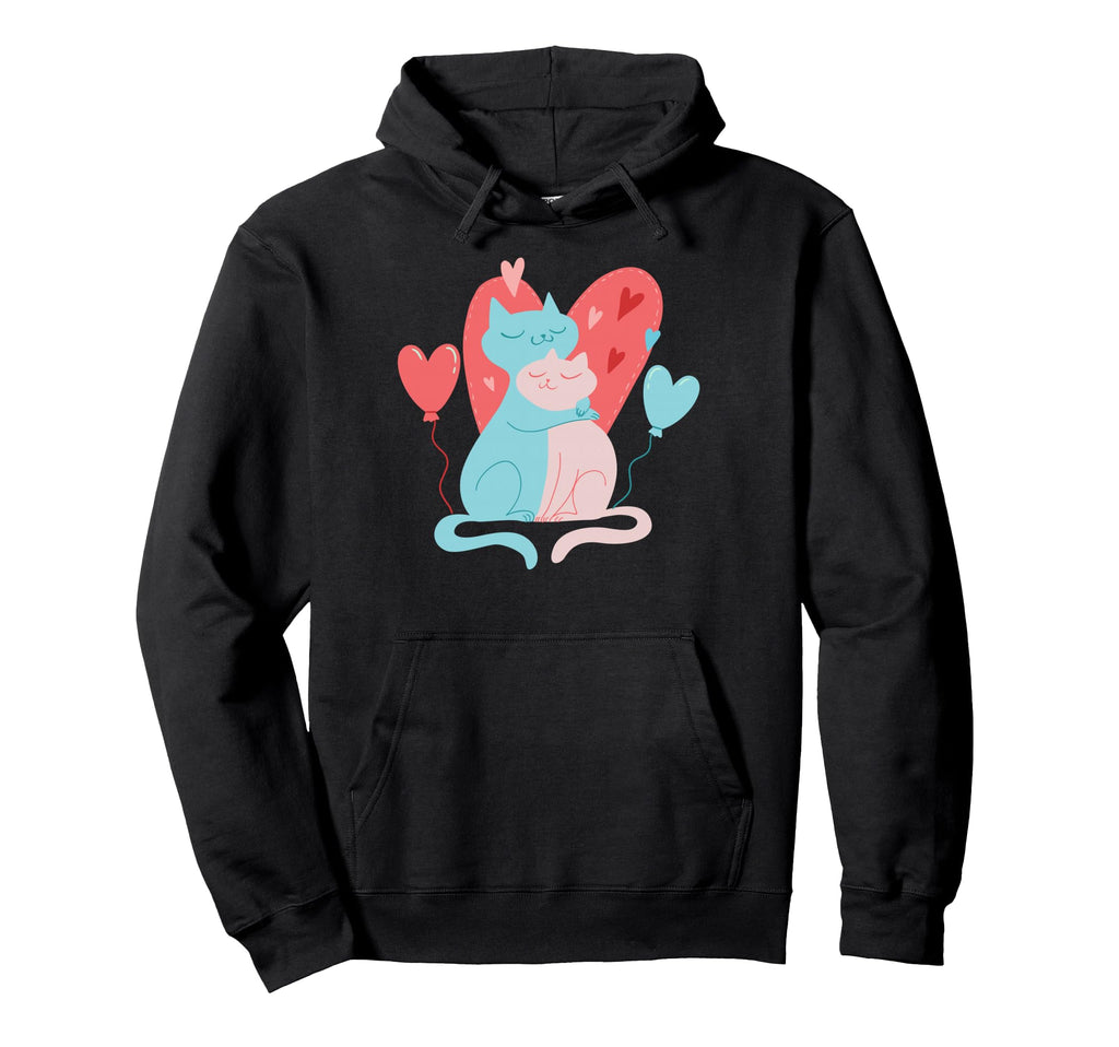 Valentines Day Cat Couple Hoodie - Casual Everyday Wear Men Women - T-Shirt, Sweatshirt, Hoodie
