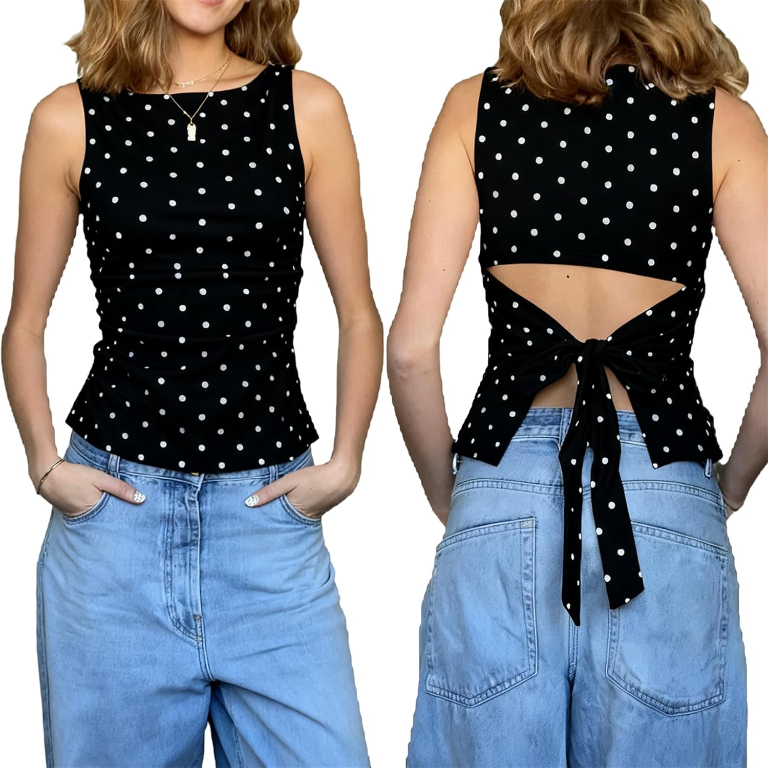 Women Y2k Polka Dots Boat Neck Tank Top Cute - Adult & Kids T-Shirts, Sweatshirts & Hoodies apparel design preview 1