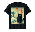 Japanese Black Anime Cat Great Wave T-Shirt - Aesthetic Graphic Men Women - T-Shirt, Sweatshirt, Hoodie
