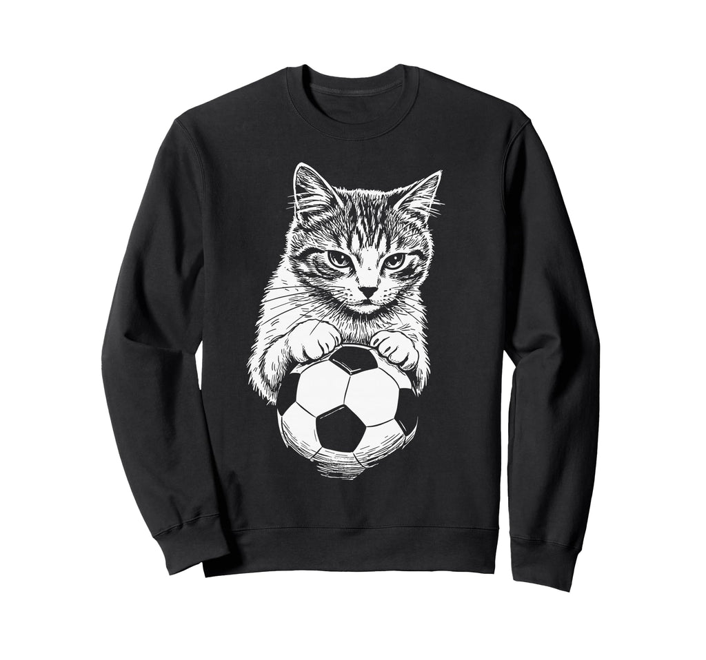 Funny Soccer Cat Meme White Line Sweatshirt - Fun Novelty Design Men Women - T-Shirt, Sweatshirt, Hoodie