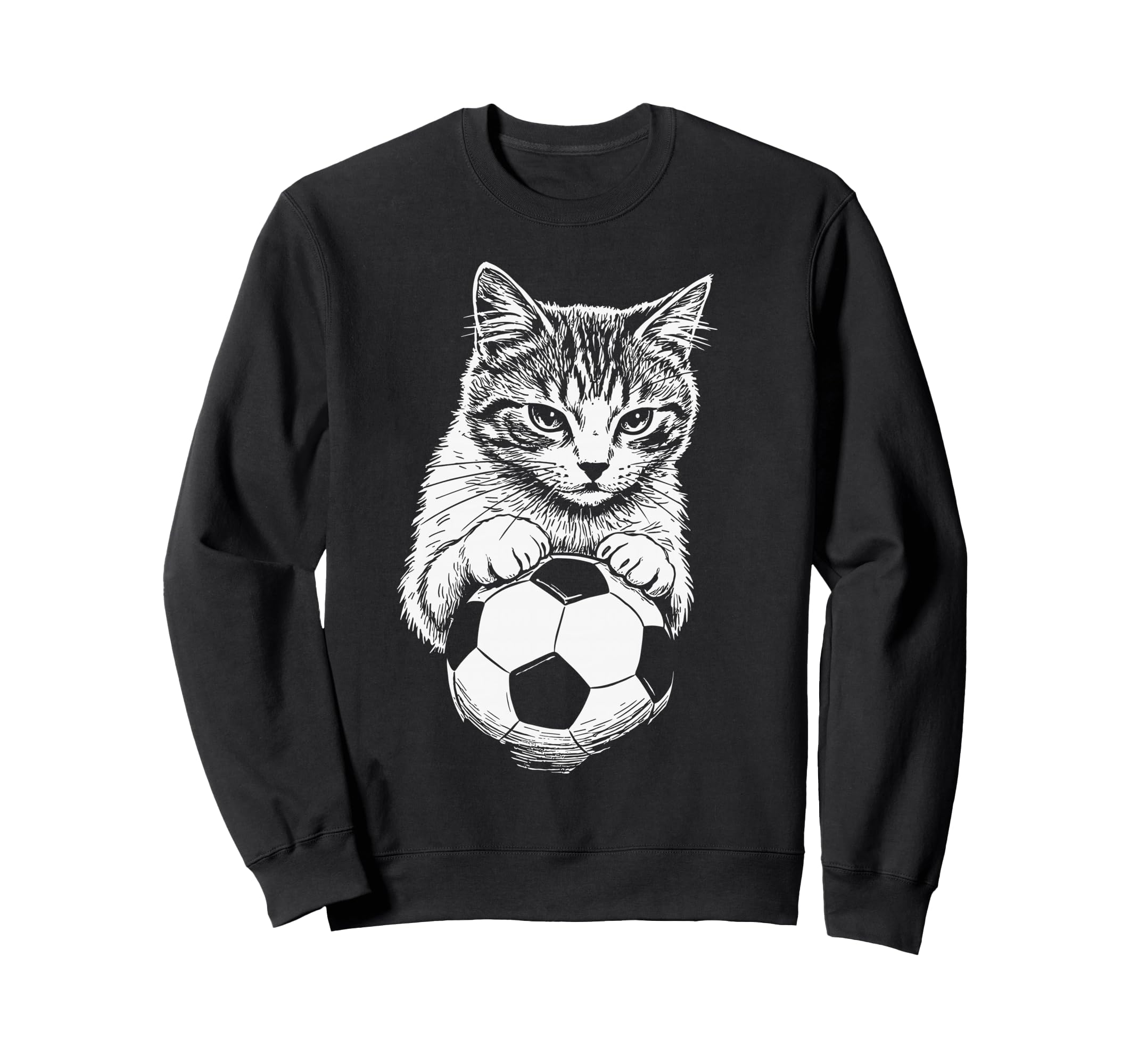 Funny Soccer Cat Meme White Line Sweatshirt - Fun Novelty Design Men Women - T-Shirt, Sweatshirt, Hoodie