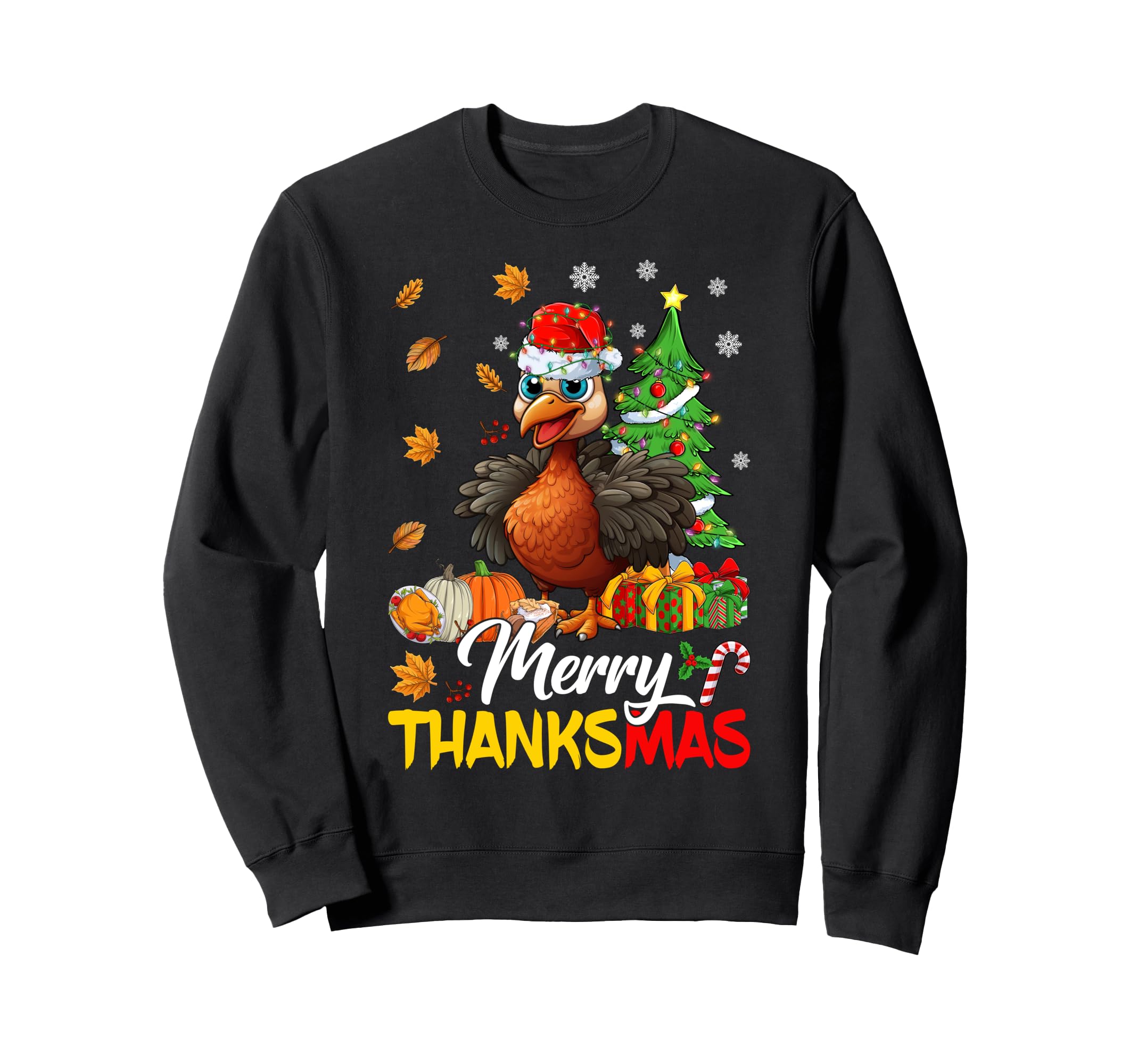 Merry Thanksmas Turkey Santa Hat Sweatshirt - Unique Graphic Unisex - T-Shirt, Sweatshirt, Hoodie