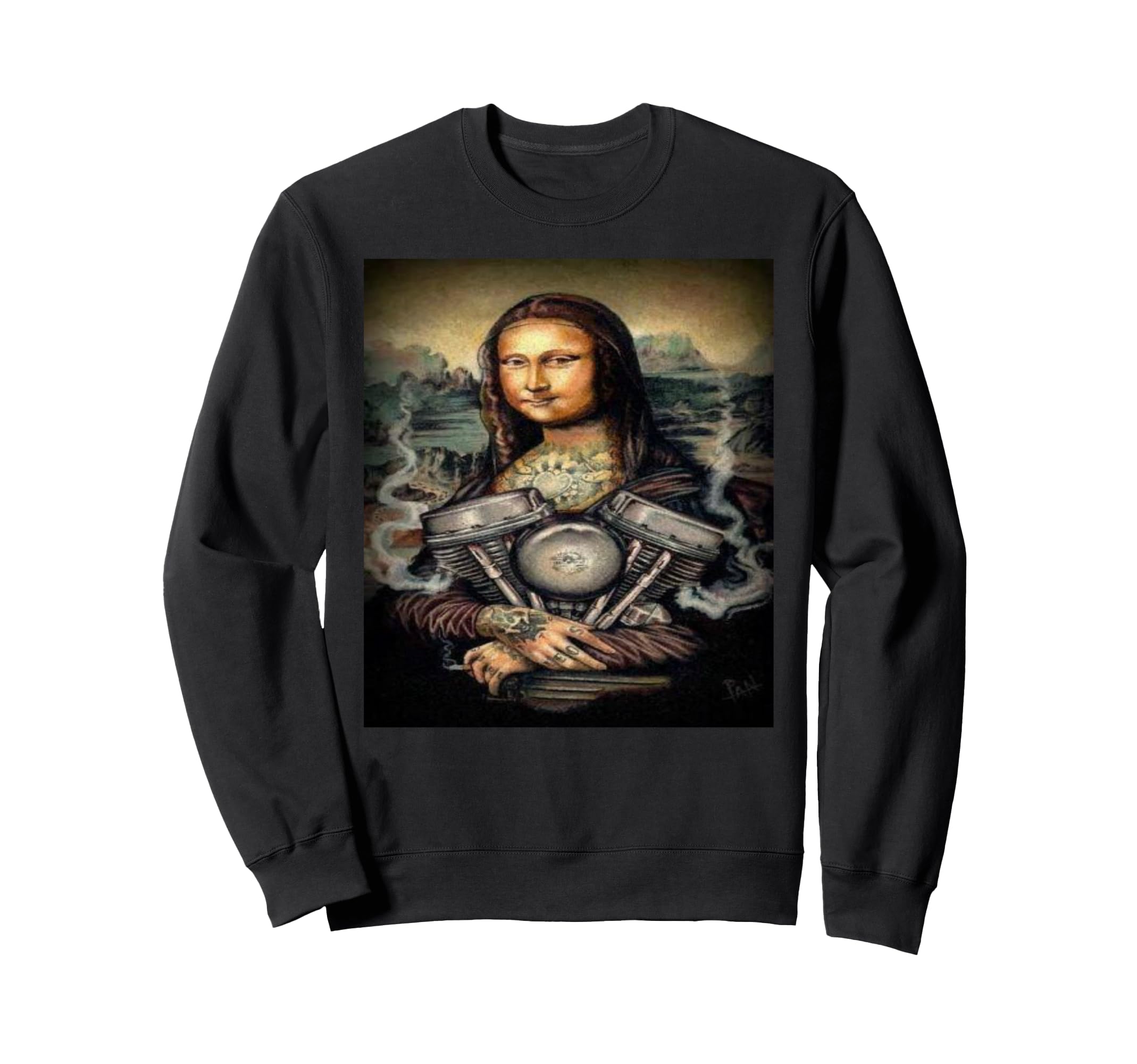 Mona Lisa Motorcycle Sweatshirt - Trendy Graphic Men Women - T-Shirt, Sweatshirt, Hoodie