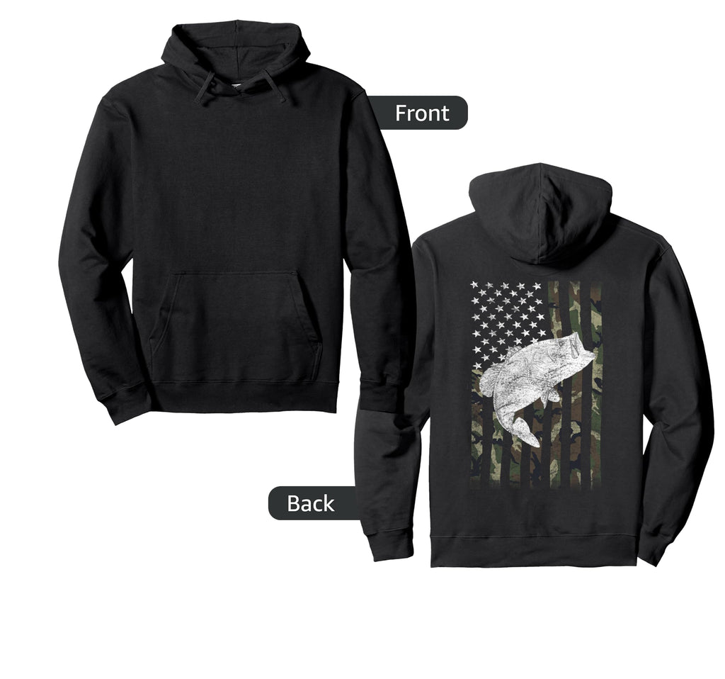 Bass Fishing Camouflage Flag Big Mouth Back Hoodie - Graphic Print Unisex - T-Shirt, Sweatshirt, Hoodie