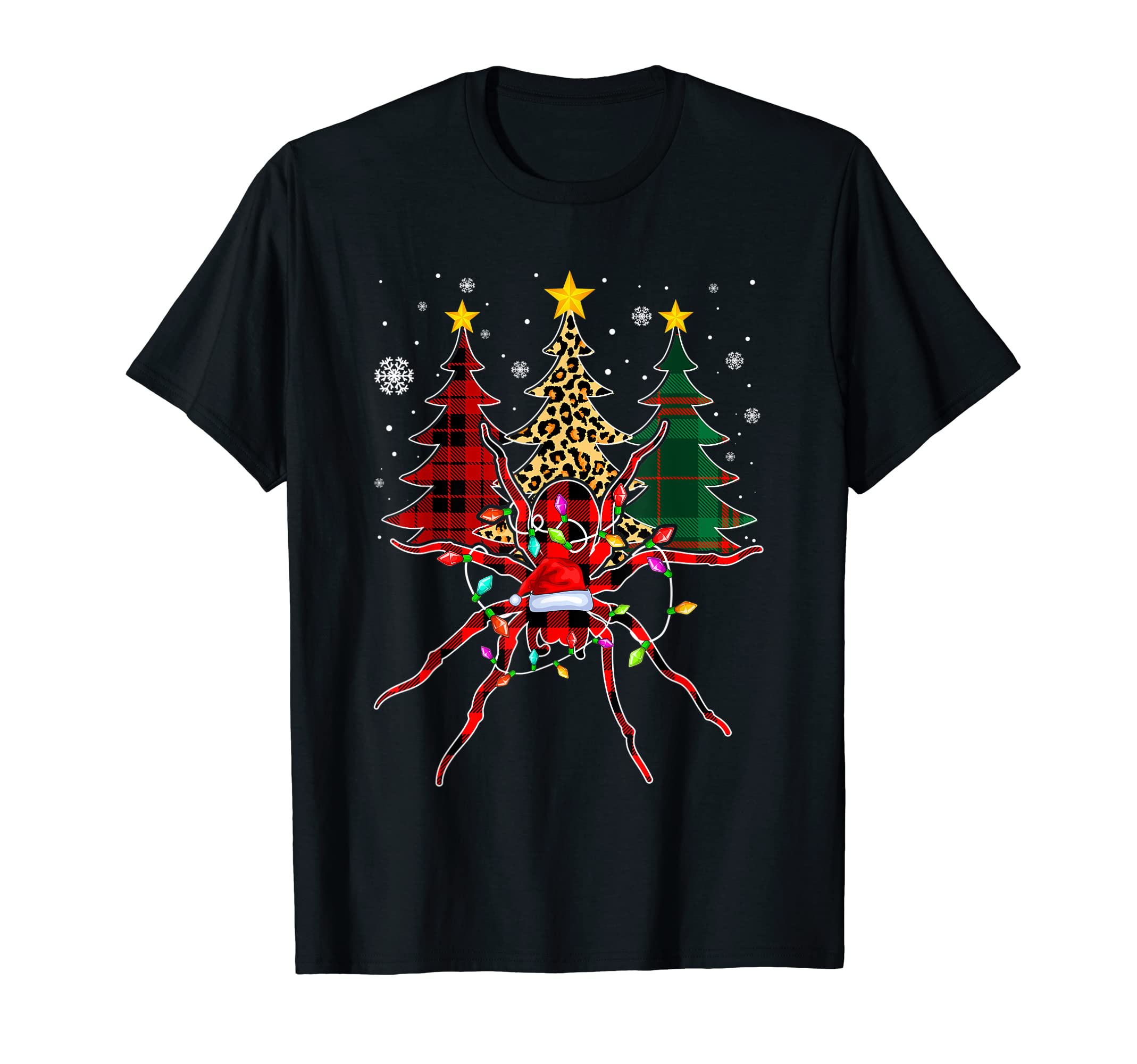 Funny Spider Tree Lights Plaid Santa Hat T-Shirt - Graphic Print for Adults - T-Shirt, Sweatshirt, Hoodie