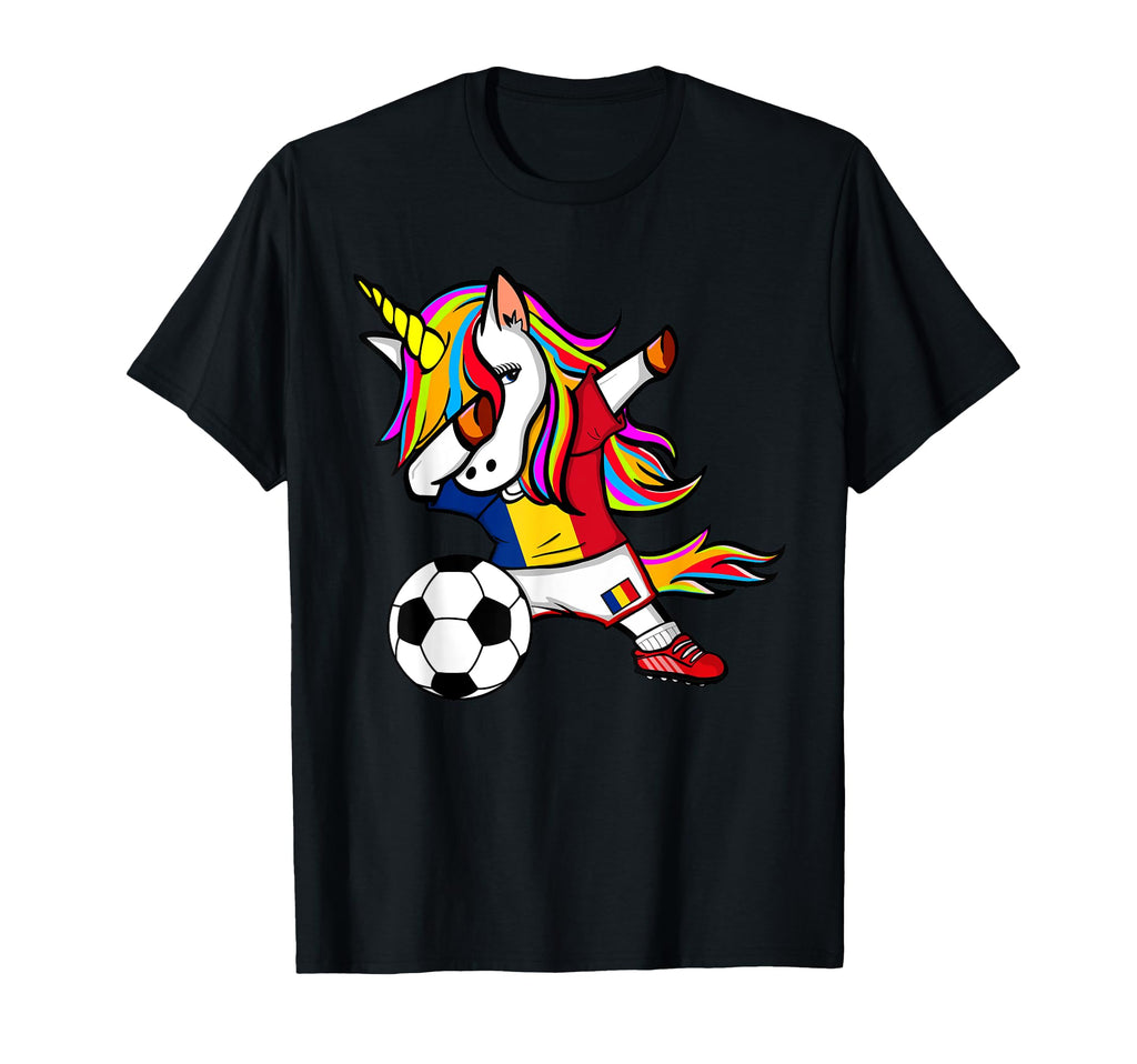 Dabbing Unicorn Romania Football T-Shirt - Novelty Apparel for Adults - T-Shirt, Sweatshirt, Hoodie