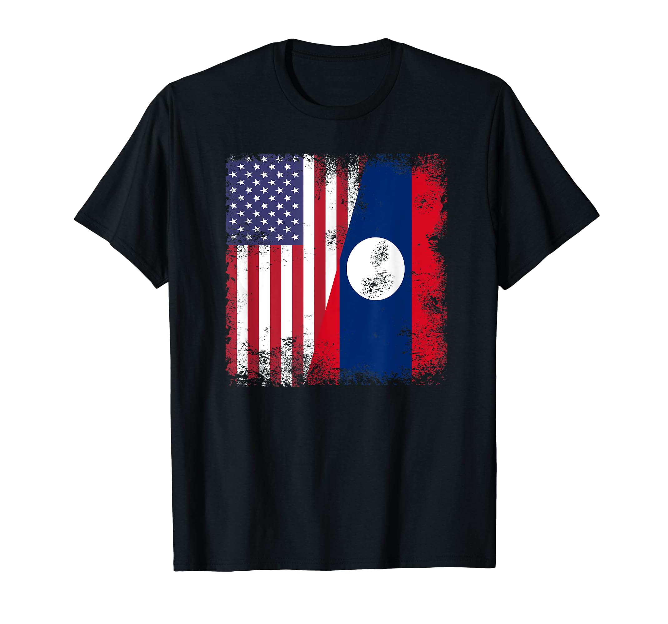 Half Lao Laotian Flag Laos Usa Gift T-Shirt - Fun Novelty Design for Adults - T-Shirt, Sweatshirt, Hoodie