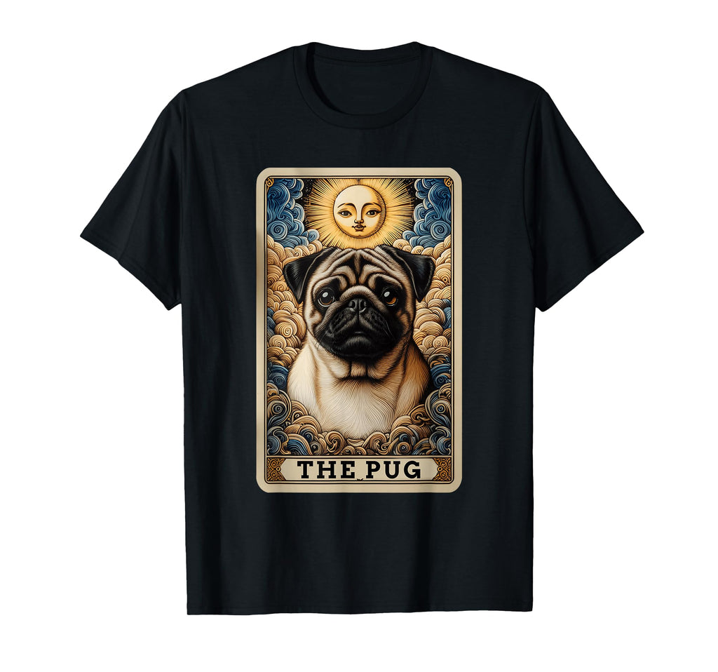 Pug Tarot Card Dog Pug Dogs Black T-Shirt - Fun Novelty Design for Adults - T-Shirt, Sweatshirt, Hoodie