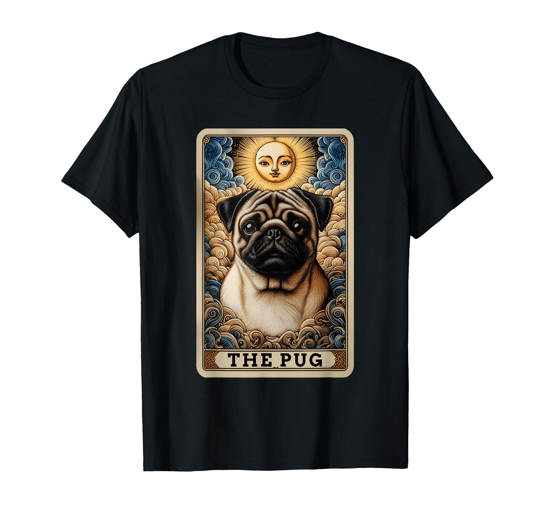 Pug Tarot Card Dog Pug Dogs Black T-Shirt - Fun Novelty Design for Adults - T-Shirt, Sweatshirt, Hoodie