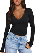 Women Sexy V Neck Lace Basic Fitted Double Lined - Adult & Kids T-Shirts, Sweatshirts & Hoodies apparel design preview 1