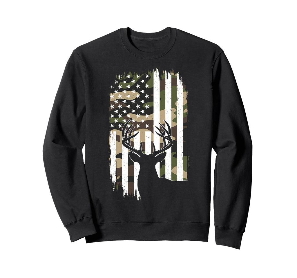 Deer Hunting Camoflage American Flag Sweatshirt - Graphic Print Men Women - T-Shirt, Sweatshirt, Hoodie