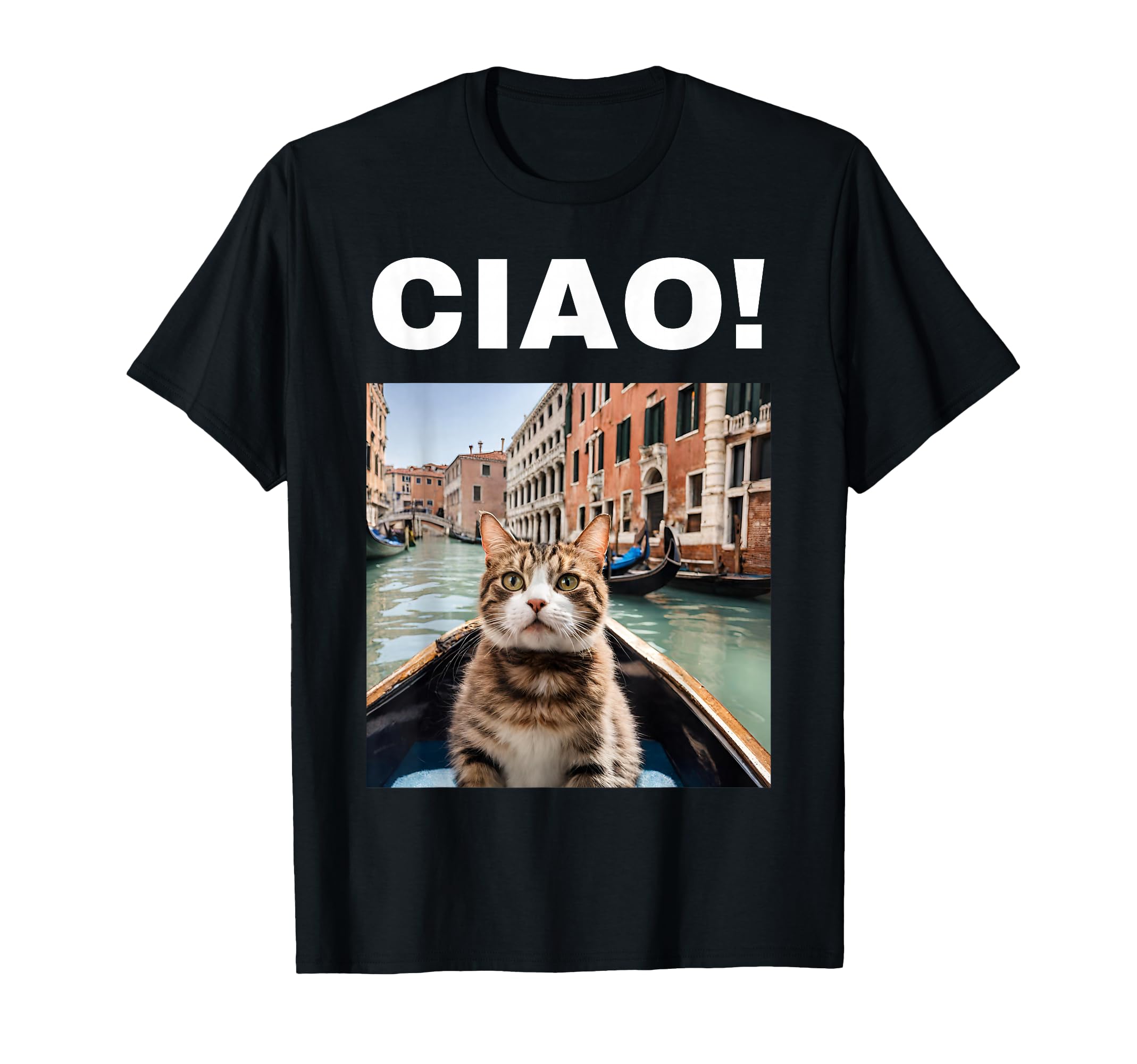 Ciao Funny Gondolier Cat Venetian T-Shirt - Minimalist Print for Adults - T-Shirt, Sweatshirt, Hoodie