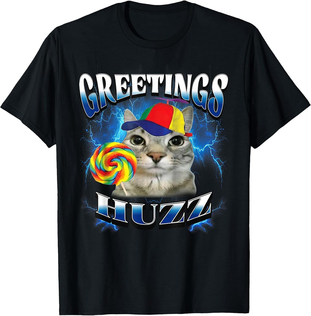 Greetings Huzz Funny Lollipop Cat Meme - Adult & Kids T-Shirts, Sweatshirts & Hoodies apparel design preview 1