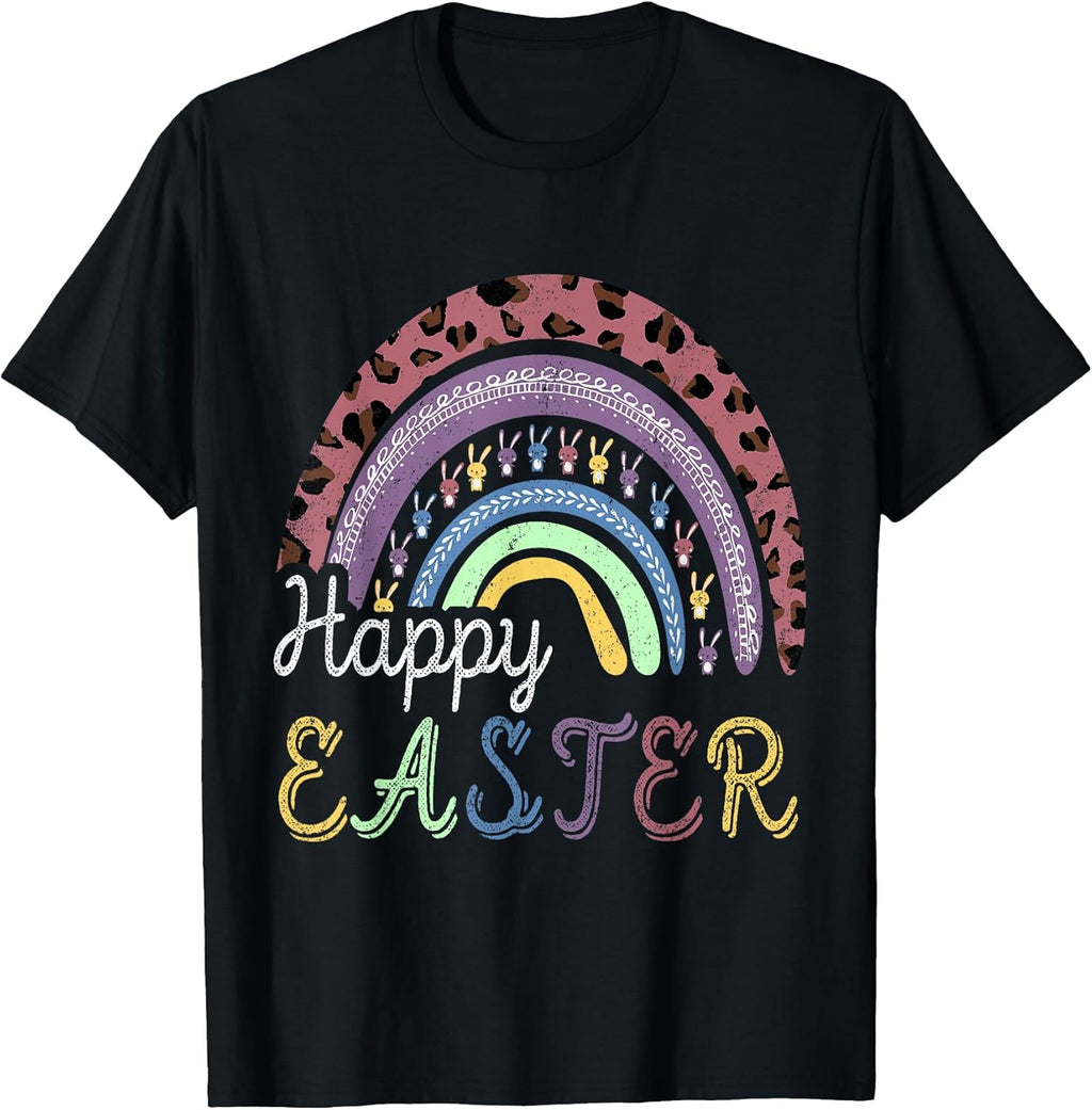 Happy Easter Day 2026 Rainbow Leopard Bunny Bunnies - Adult & Kids T-Shirts, Sweatshirts & Hoodies apparel design preview 1