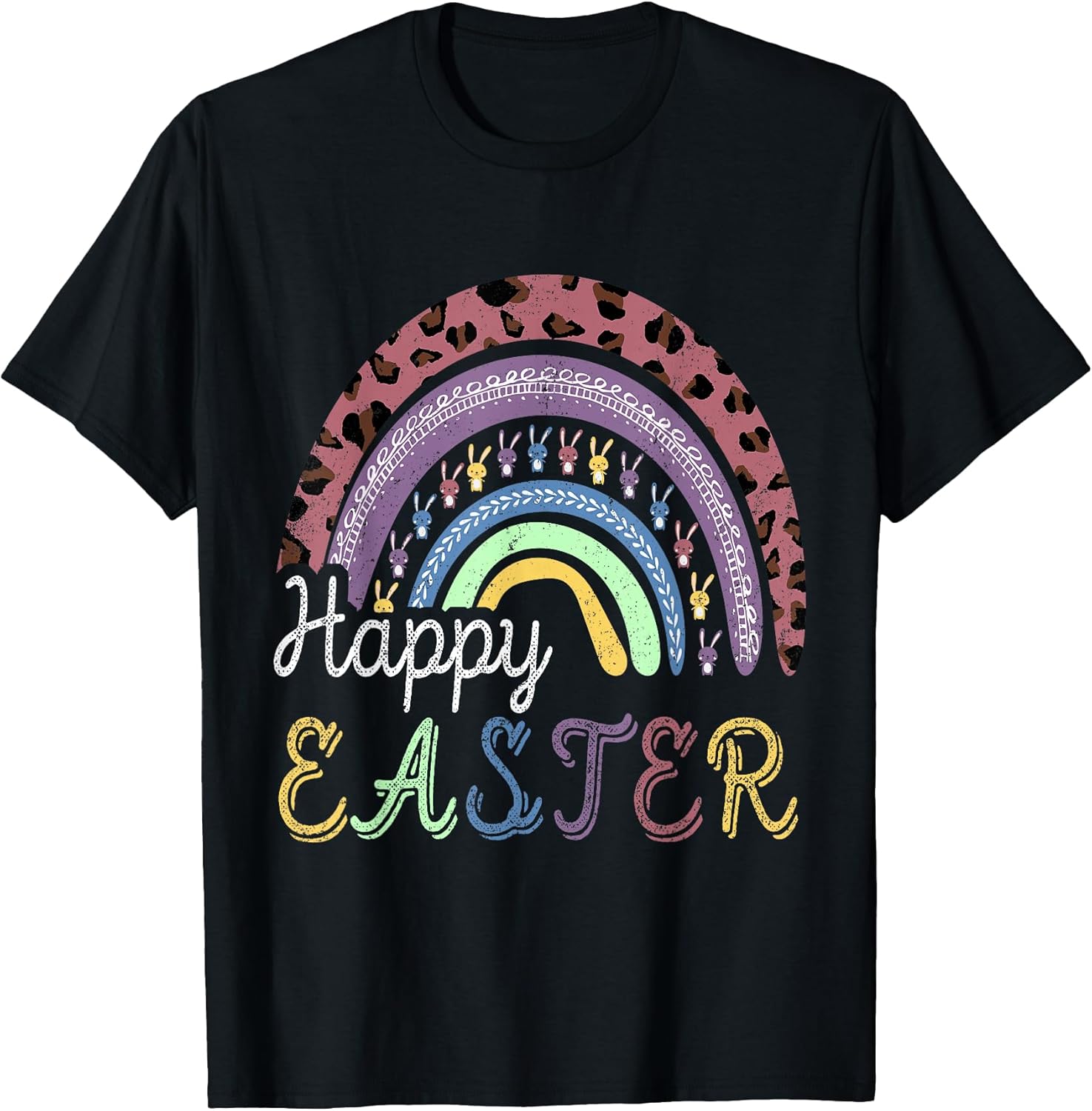 Happy Easter Day 2026 Rainbow Leopard Bunny Bunnies - Adult & Kids T-Shirts, Sweatshirts & Hoodies apparel design preview 1