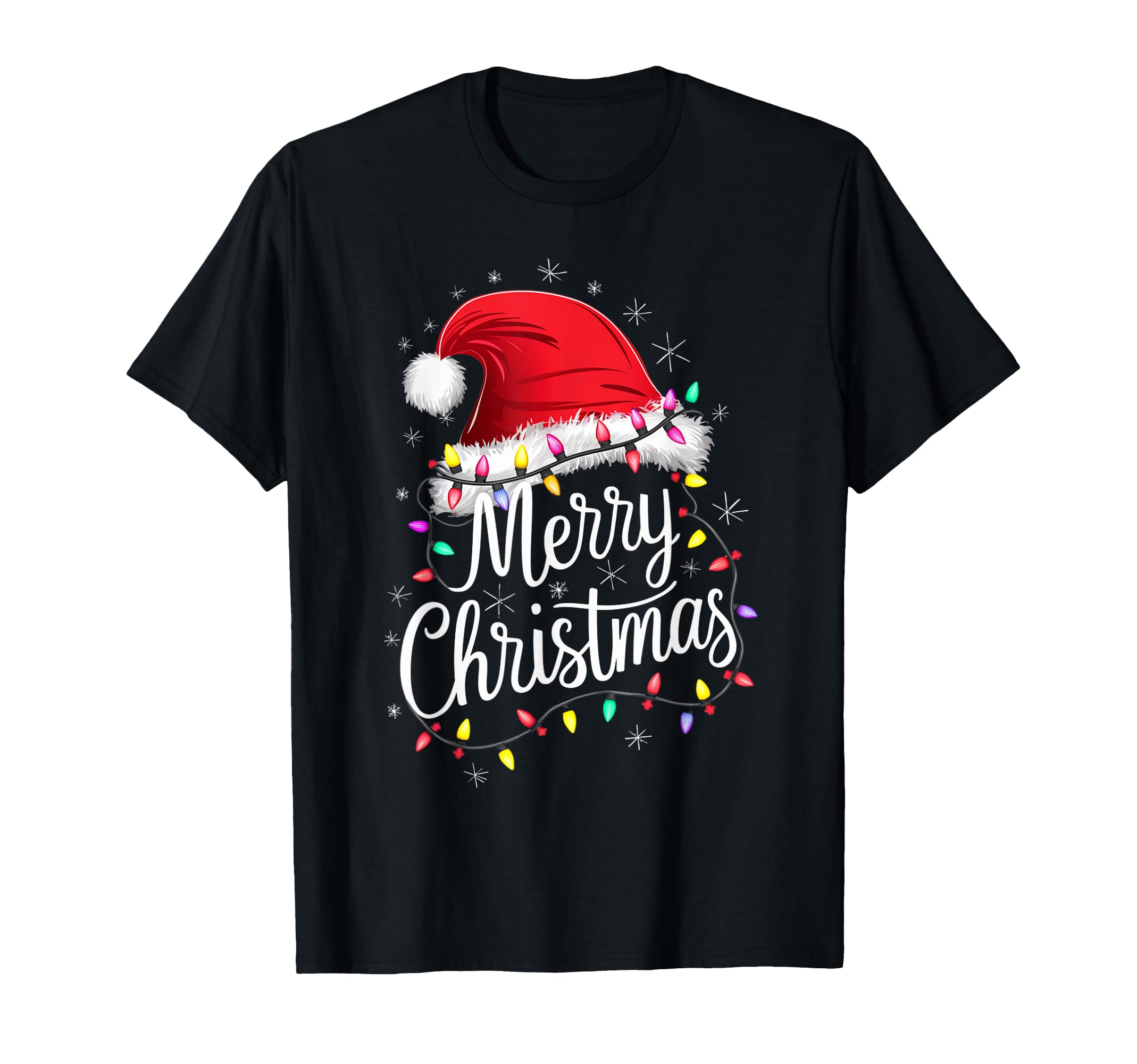 Merry Lights Red Santa Hat Family T-Shirt - Novelty Apparel for Adults - T-Shirt, Sweatshirt, Hoodie
