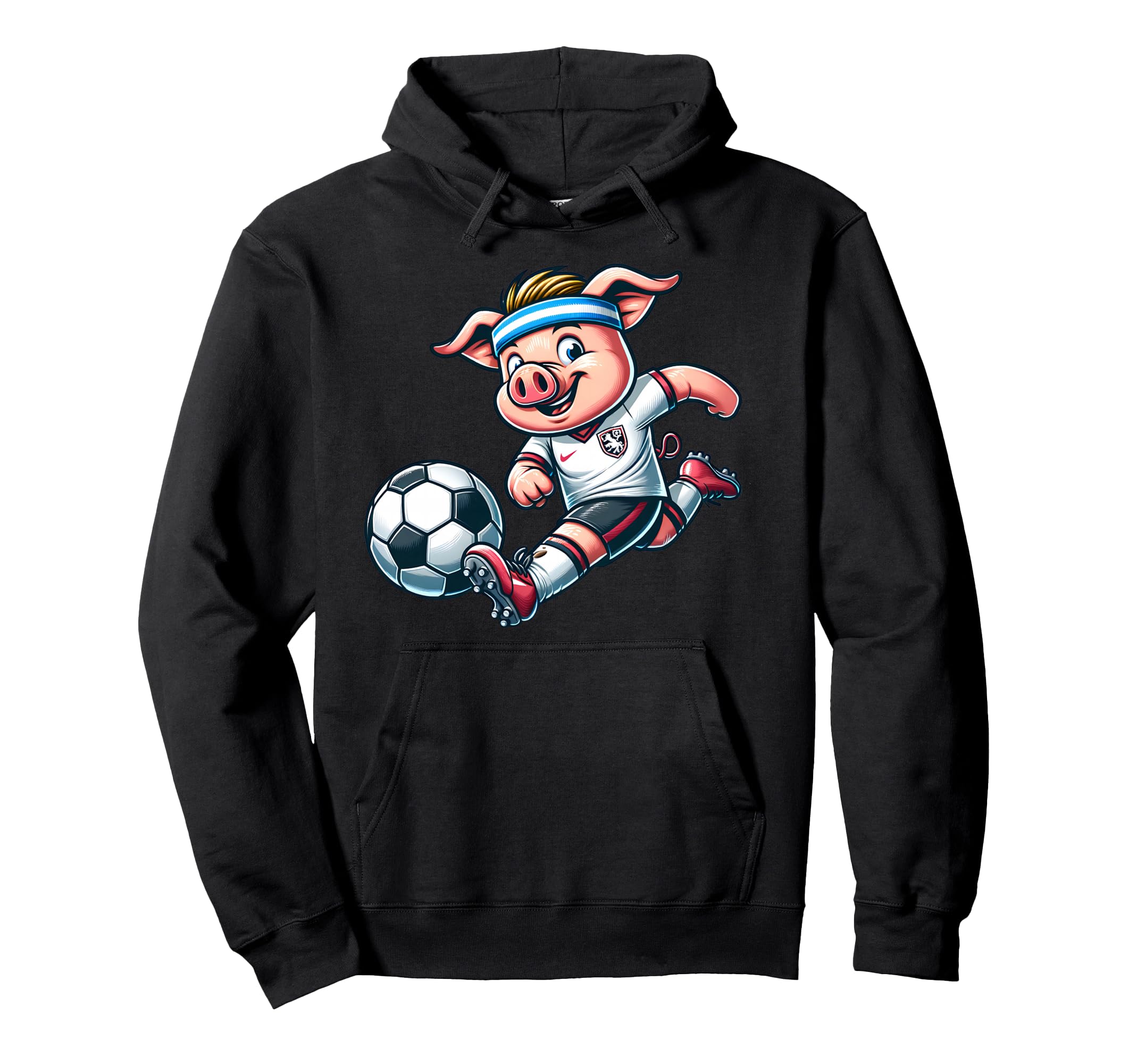 Football Pig Mascot Playing Soccer Cartoon Hoodie - Trendy Graphic Unisex - T-Shirt, Sweatshirt, Hoodie