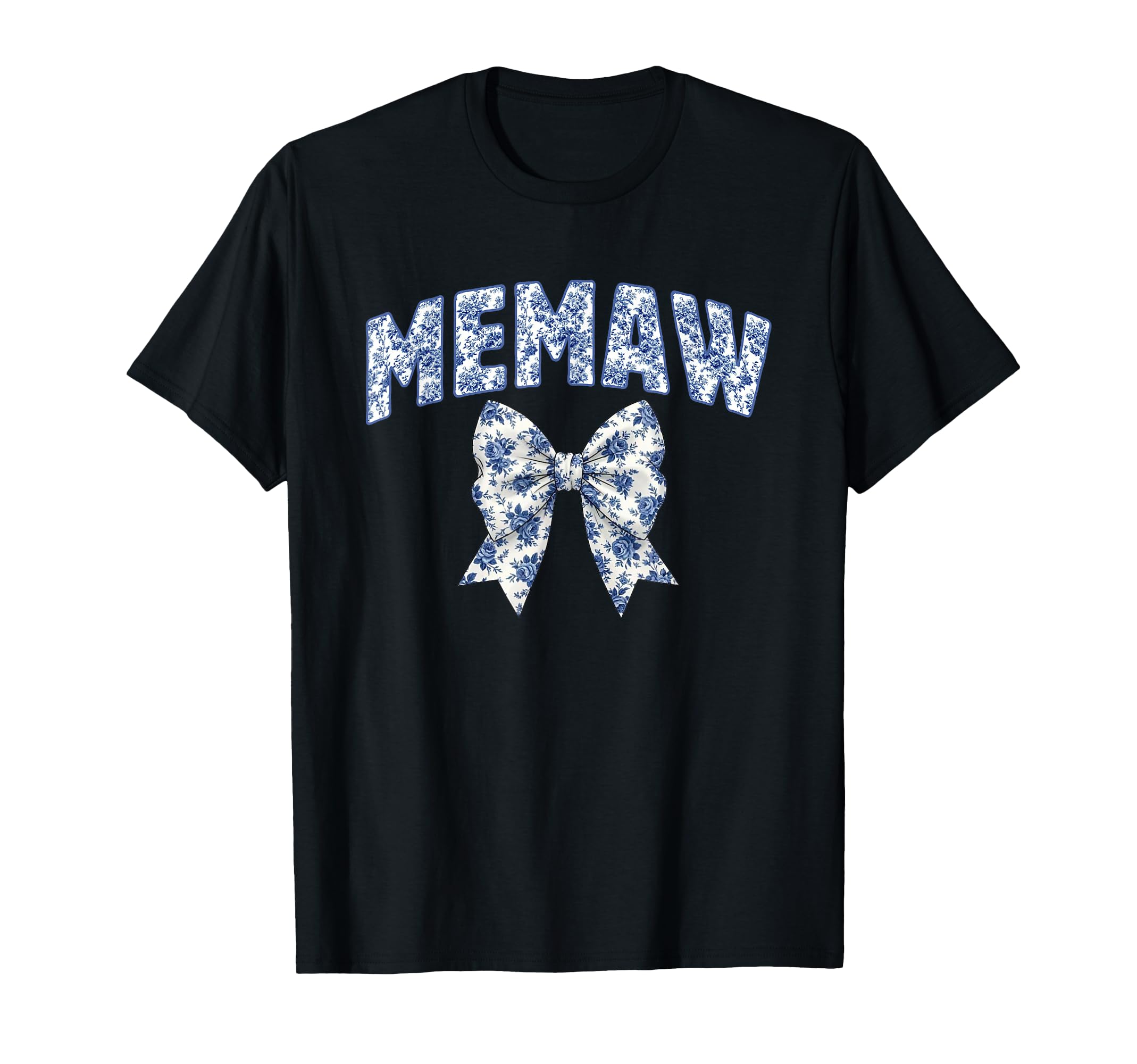 Memaw Coquette Toile Blue Bow Floral T-Shirt - Novelty Apparel for Adults - T-Shirt, Sweatshirt, Hoodie